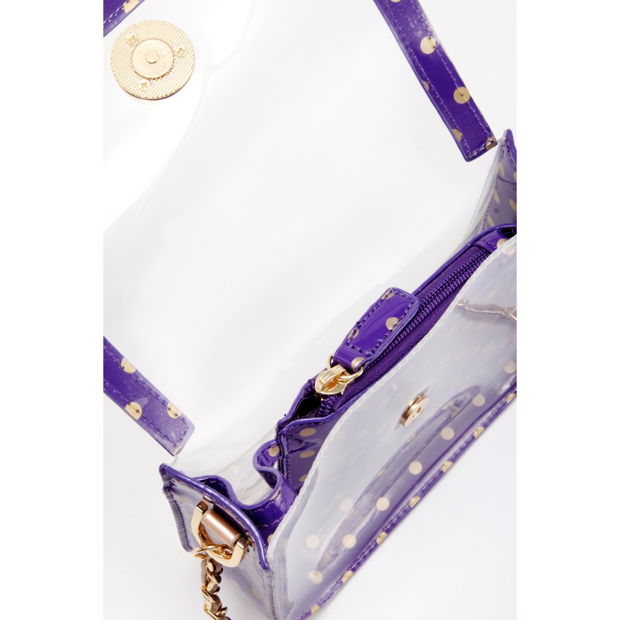 SCORE! Chrissy Small Designer Clear Crossbody Bag - Purple And Gold Gold