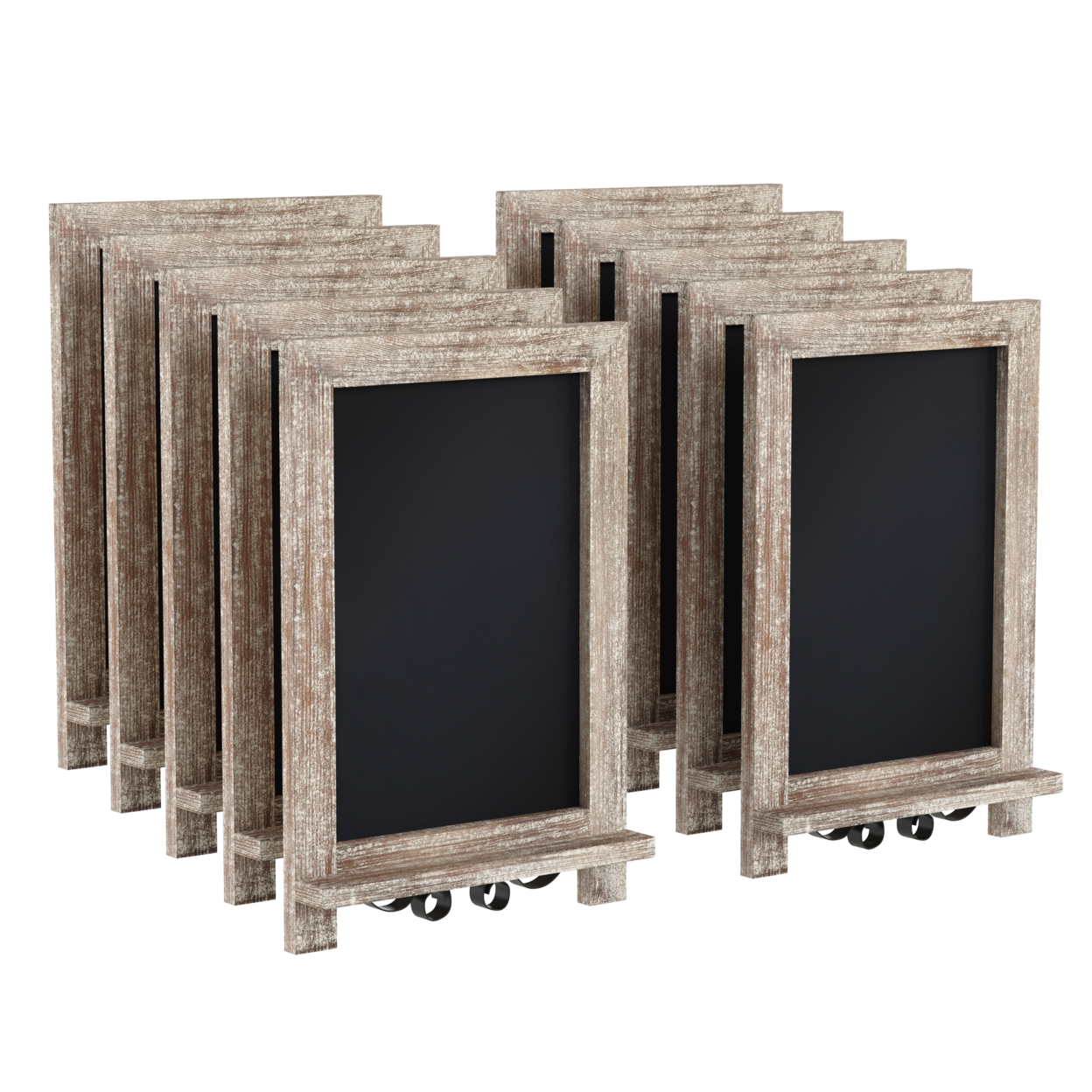 Set Of 10 Magnetic Chalkboard, Scrolled Metal Legs, Weathered Brown Frame