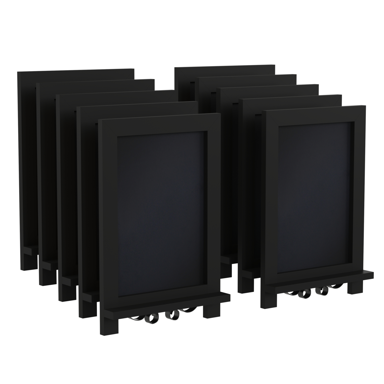 Set Of 10 Classic Magnetic Chalkboard With Scrolled Metal Legs, Black Wood