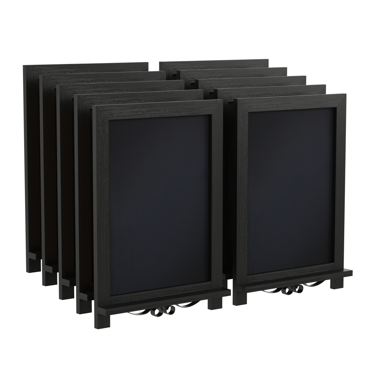 Magnetic Chalkboard With Scrolled Metal Legs, Set Of 10, Classic Black Wood
