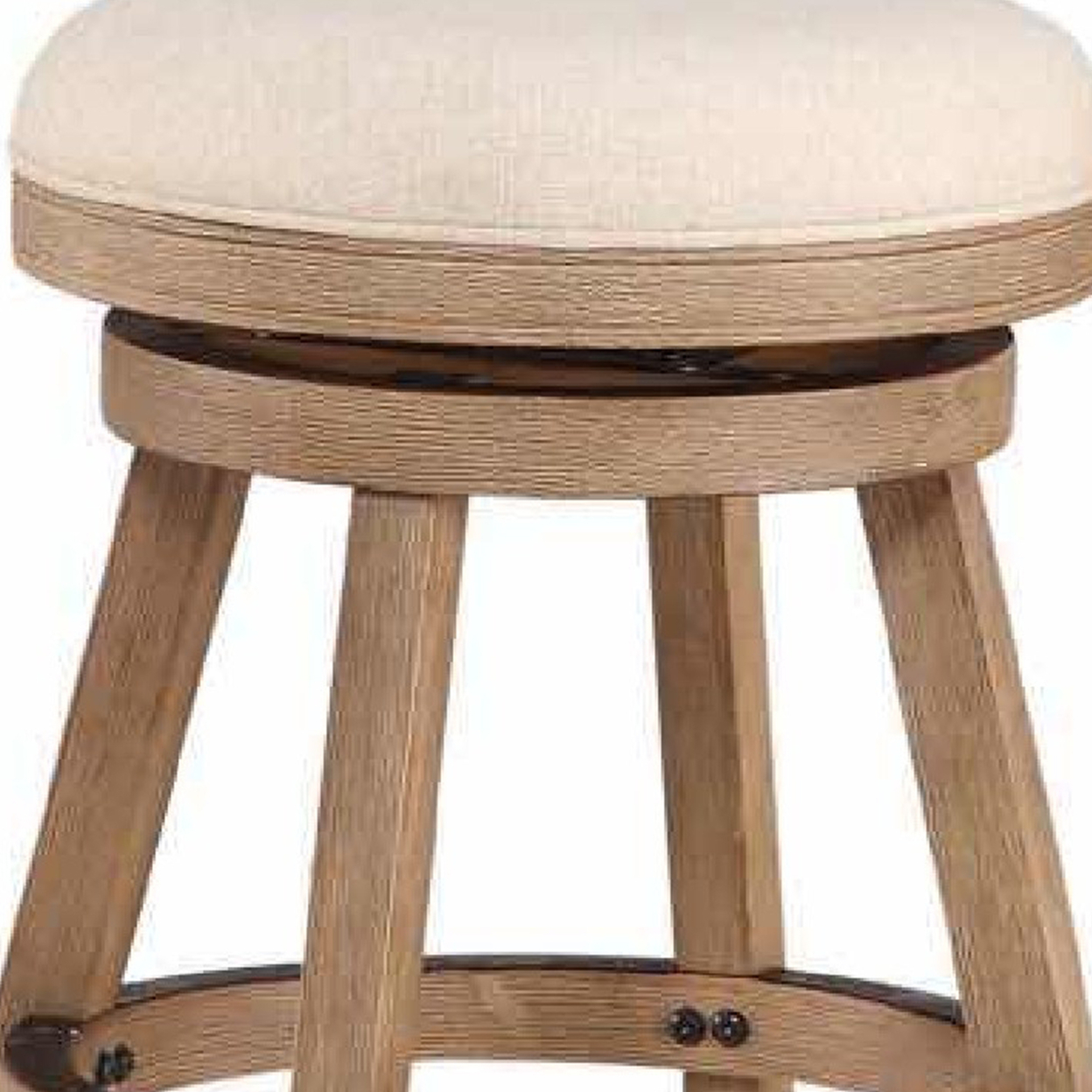 Liam 24 Inch Wood Counter Stool, Swivel Seat, High Density Foam Cushion, Ivory- Saltoro Sherpi