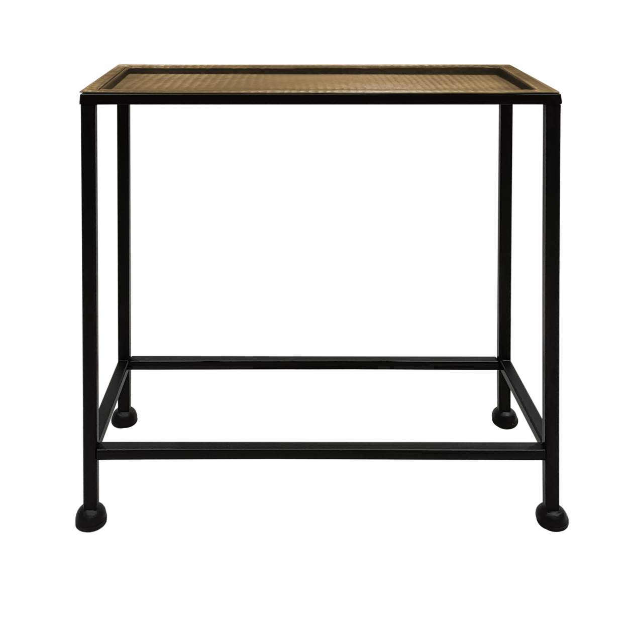 Aurelia 20 Inch Artisanal Side End Table, Hammered Tray Top, Antique Bronze, Industrial Black Iron Frame- Saltoro Sherpi