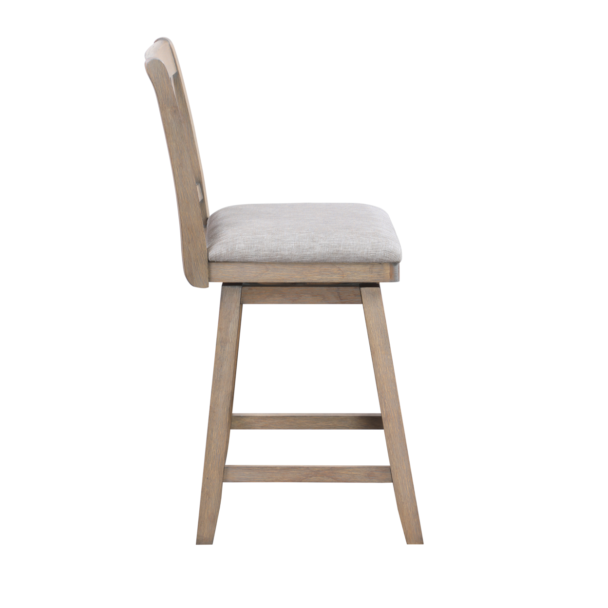Jasmine 24 Handcrafted Rustic 360 Degree Swivel Counter Stool Chair, Distressed Oak Brown, Gray Seat Cushion- Saltoro Sherpi