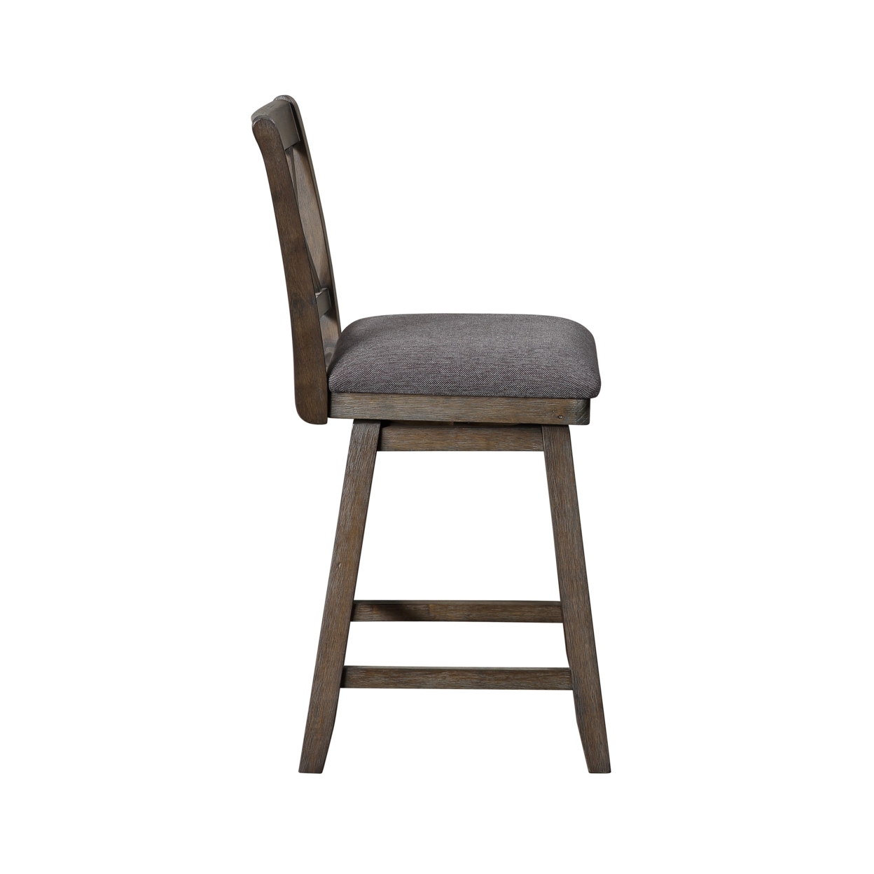 Jasmine 24 Handcrafted Rustic 360 Degree Swivel Counter Stool Chair, Distressed Walnut Brown, Gray Seat Cushion- Saltoro Sherpi