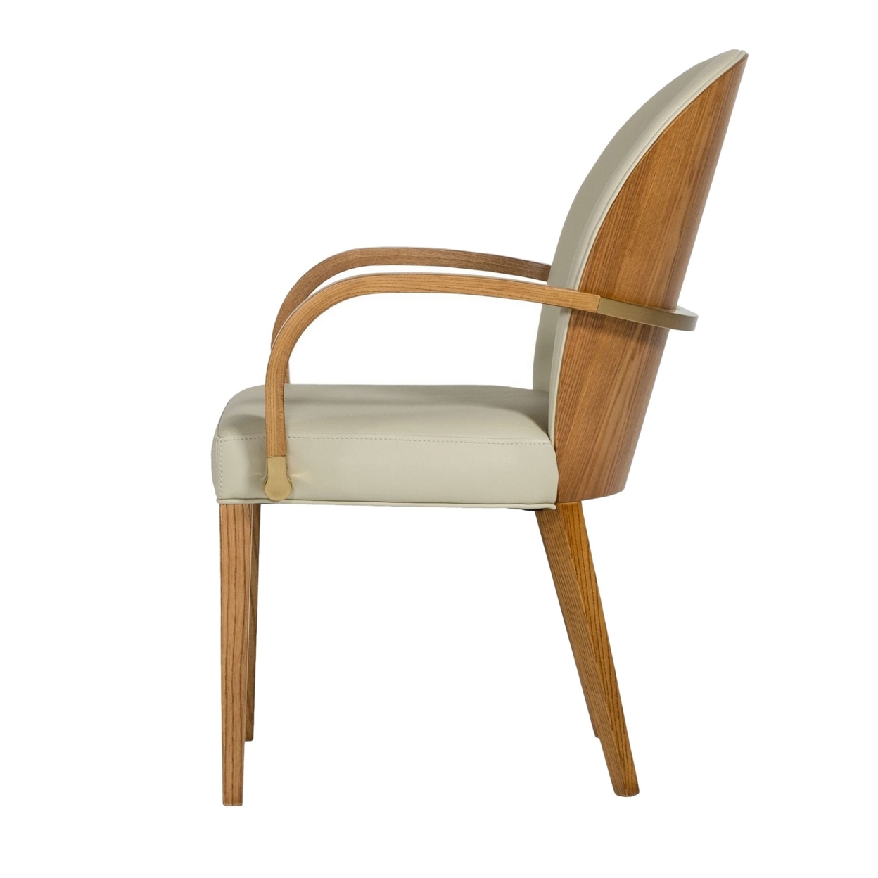 Cid 23 Inch Modern Armchair, Curved Back, Faux Leather, Wood, Gray, Walnut- Saltoro Sherpi