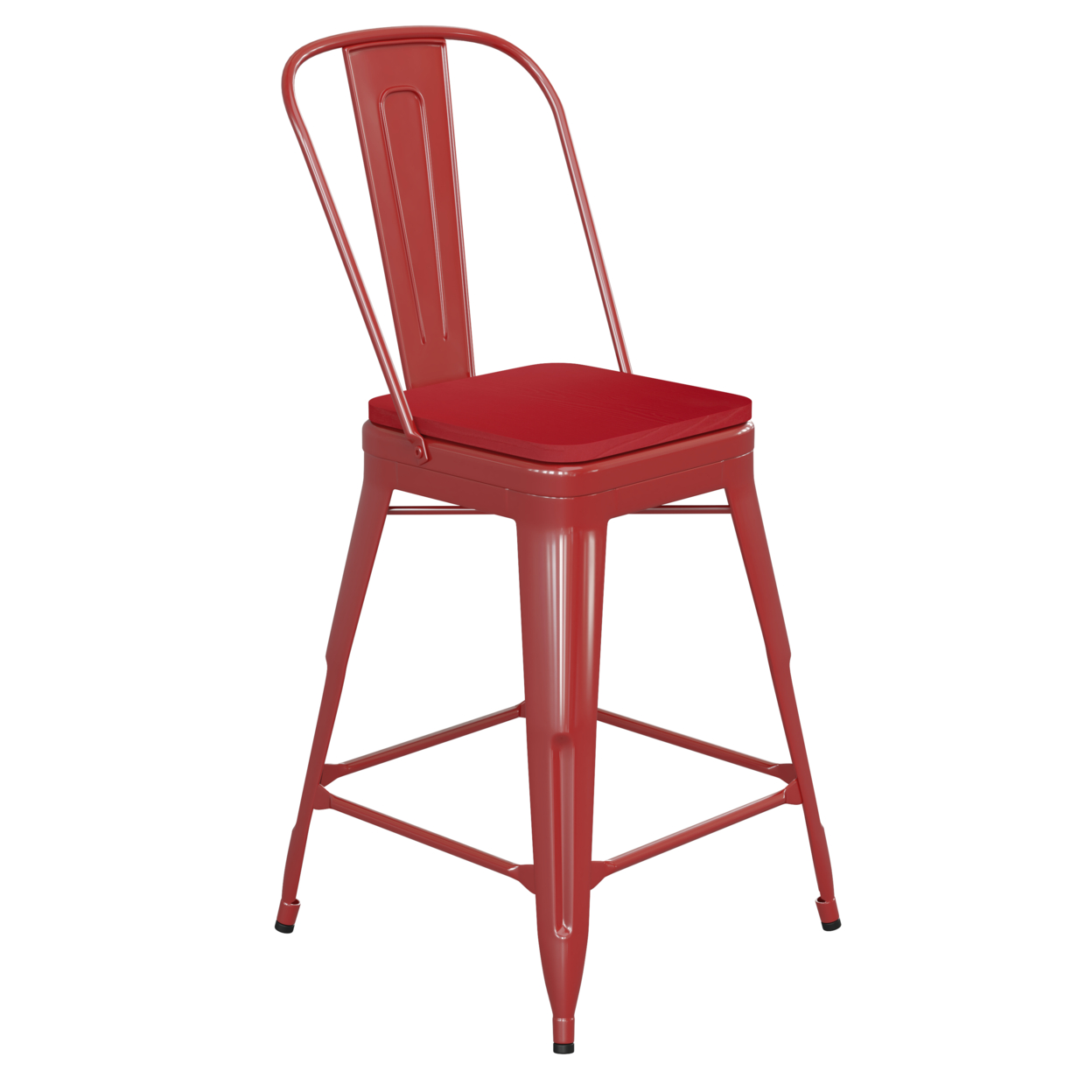 24 Inch Metal Stool, Curved Open Back, Maroon