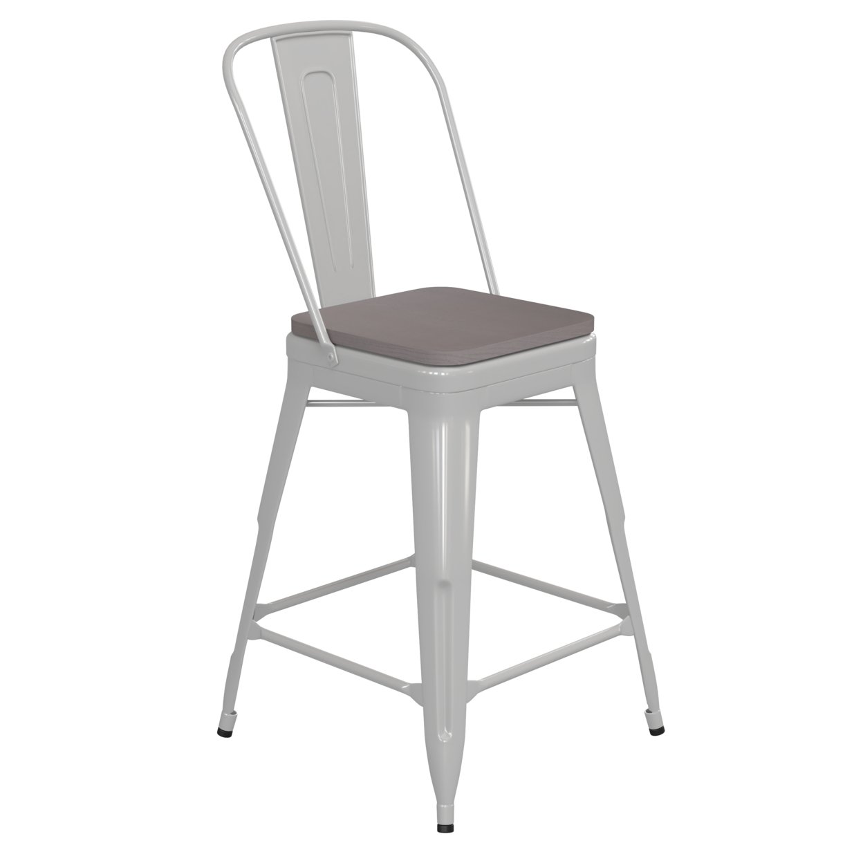 24 Inch Metal Stool, Curved Open Back, White