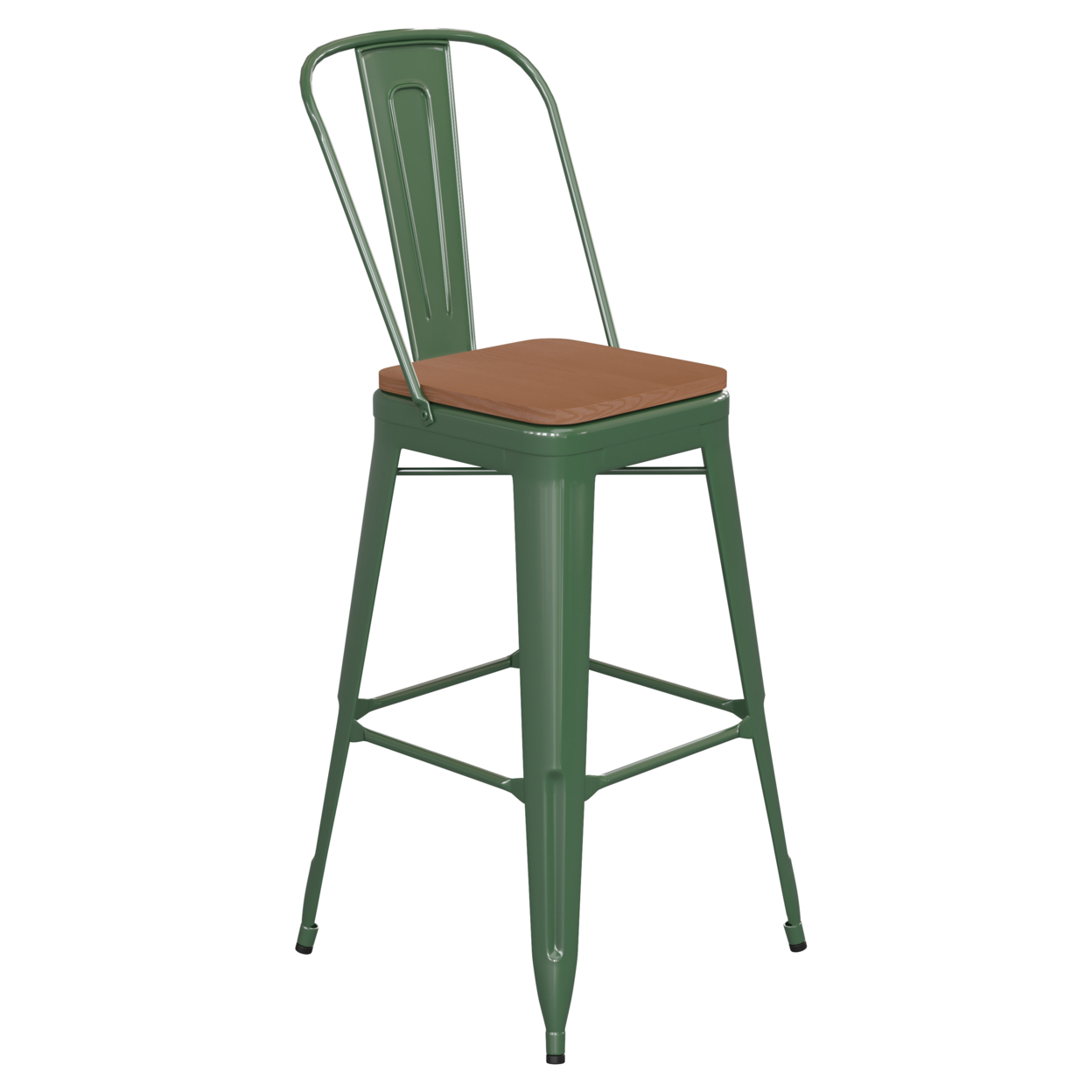30 Inch Metal Chair, Curved Design Back, Polyresin Sleek Seat, Sage Green
