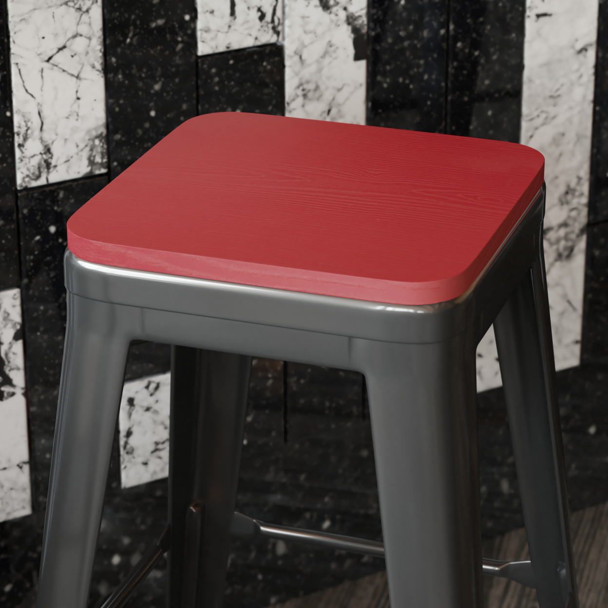 4 Piece Polyresin Chair Seats, Textured Design, Dark Red
