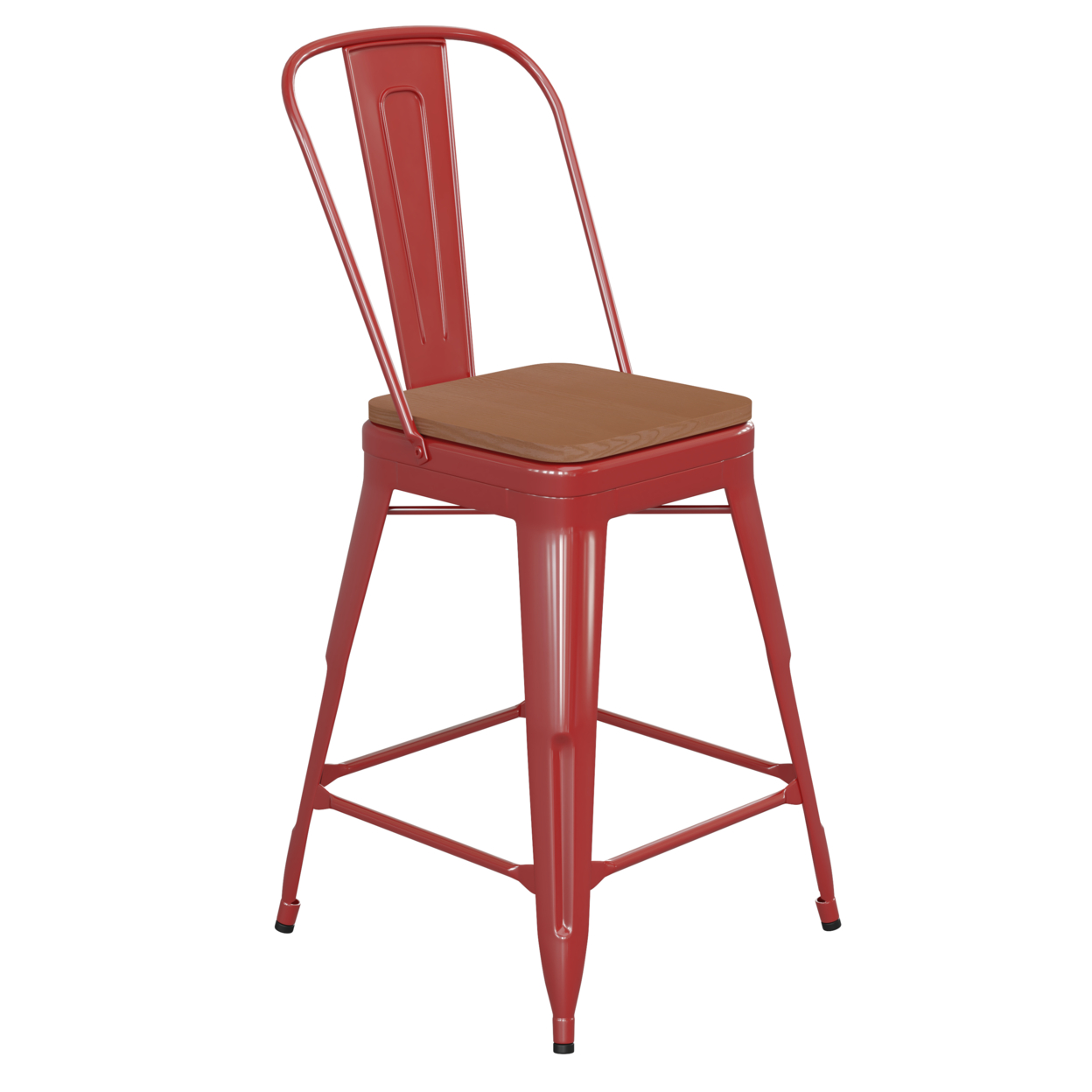 24 Red Stool-Teak Seat