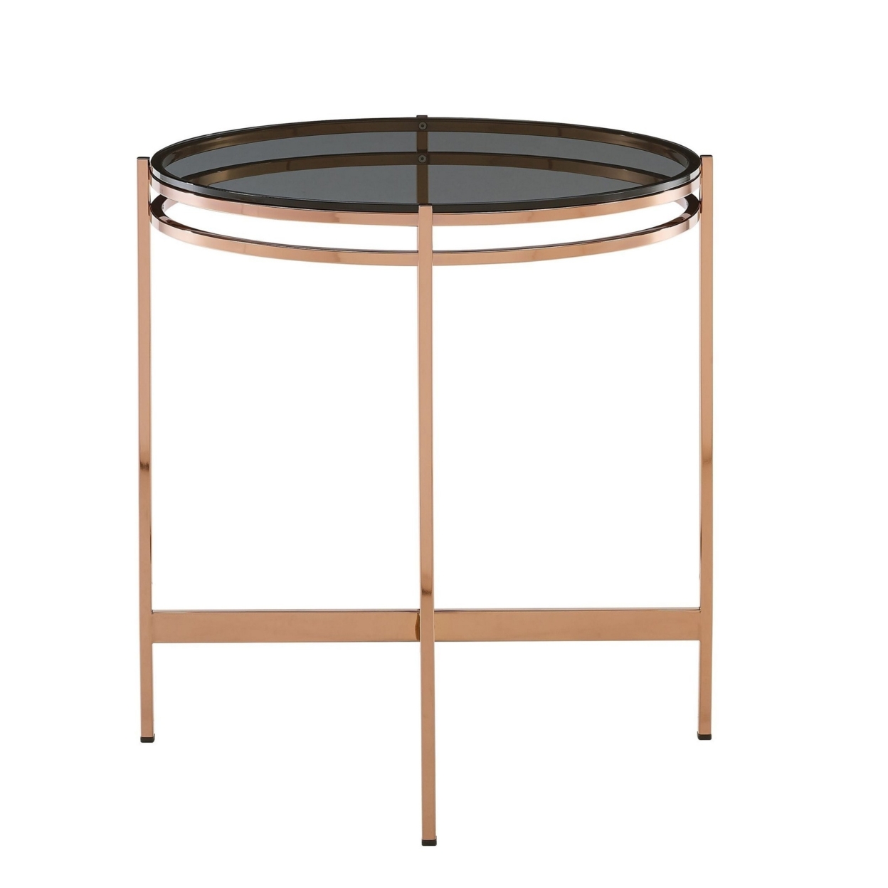 Cid 22 Inch Modern End Table, Black Glass Top, Rose Gold Legs- Saltoro Sherpi