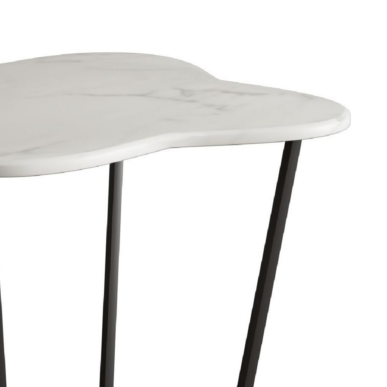 Cid 20 Inch Modern End Table, Marble Top, Metal Base Frame, White, Black- Saltoro Sherpi