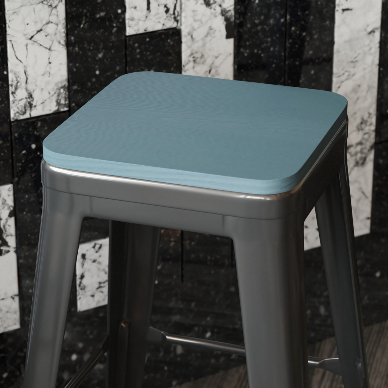 4 Piece Polyresin Chair Seats, Textured Design, Blue