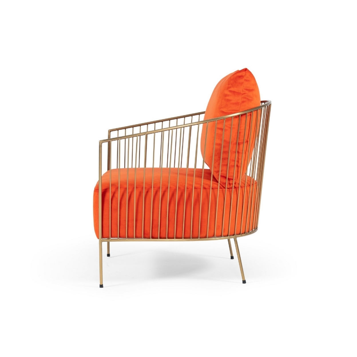 Cid 27 Inch Modern Velvet Accent Chair, Velvet, Slatted Arms, Orange, Gold- Saltoro Sherpi