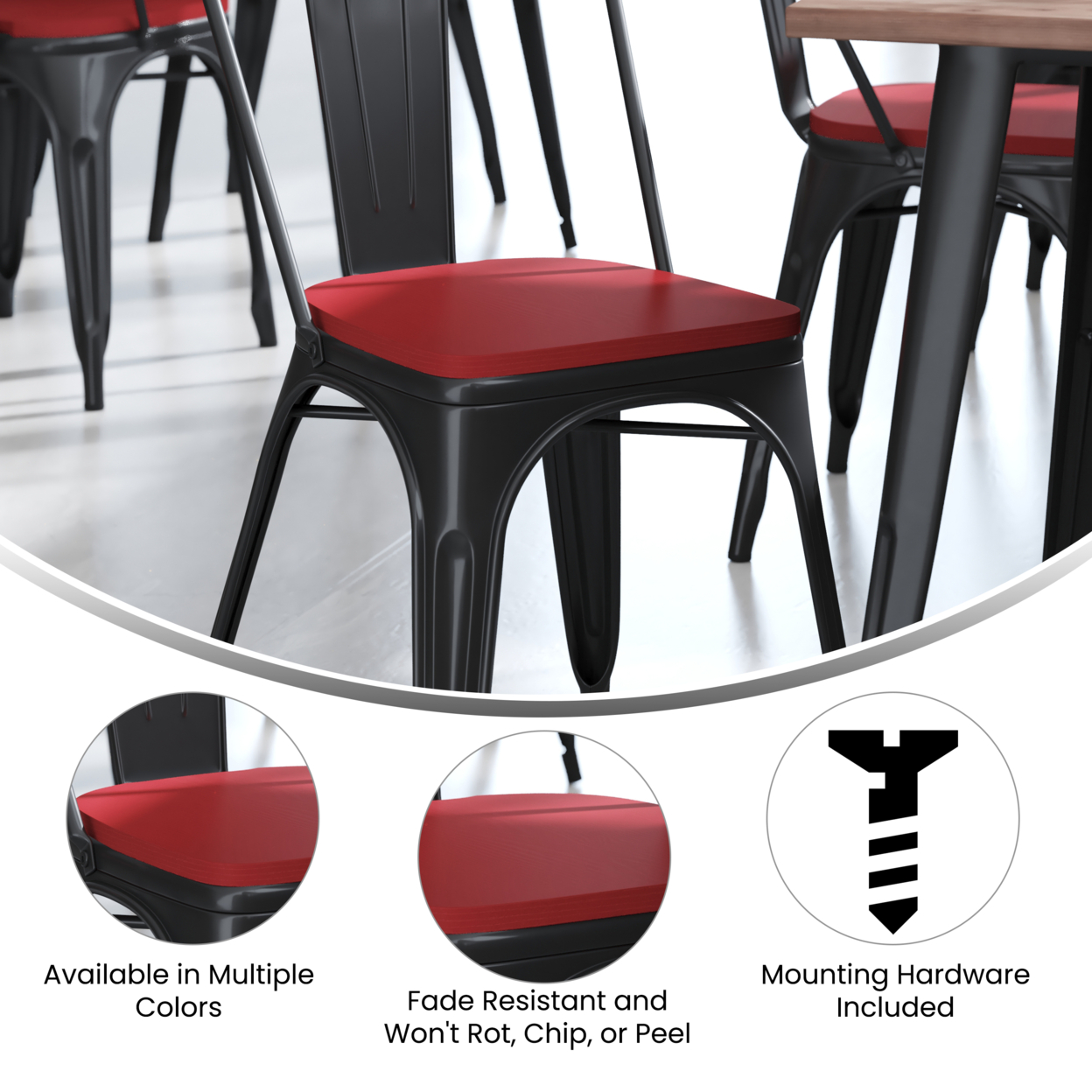 4 Piece Polyresin Chair Seats, Dark Red