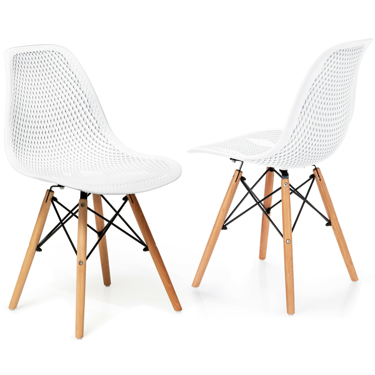 2PCS Modern DSW Dining Chair Office Home W/ Mesh Design Wooden Legs - White