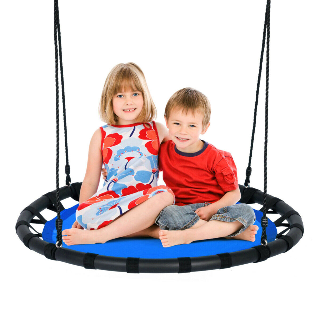 40'' Flying Saucer Round Tree Swing Kids Play Set W/ Adjustable Ropes Outdoor - Blue