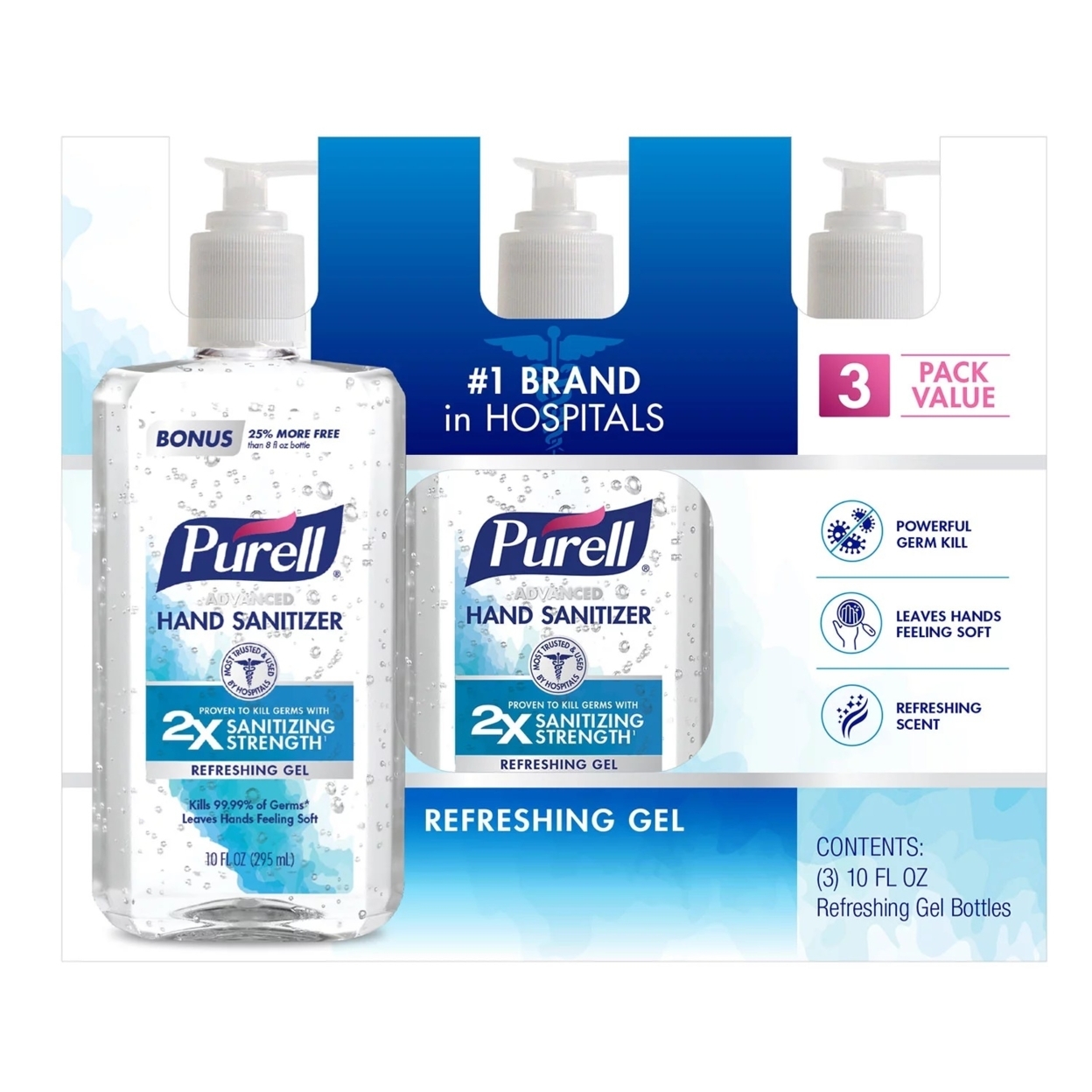Purell Advanced Hand Sanitizer Refreshing Gel, 10 Fluid Ounce (Pack Of 3)