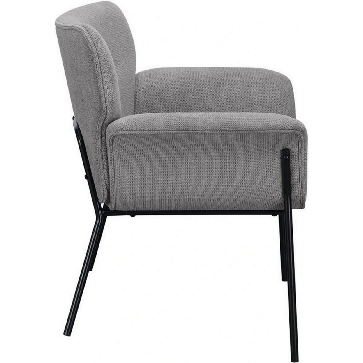 Leah 32 Inch Accent Chair, Woven Fabric Upholstery, Angled Metal Legs, Gray