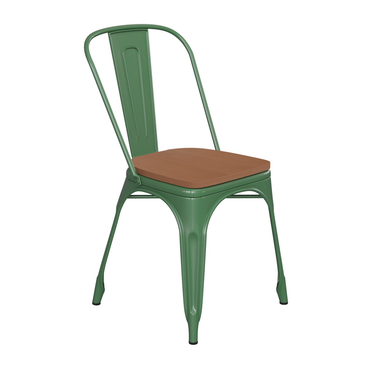 Metal Chair, Curved Design Back, Polyresin Sleek Seat, Sage Green