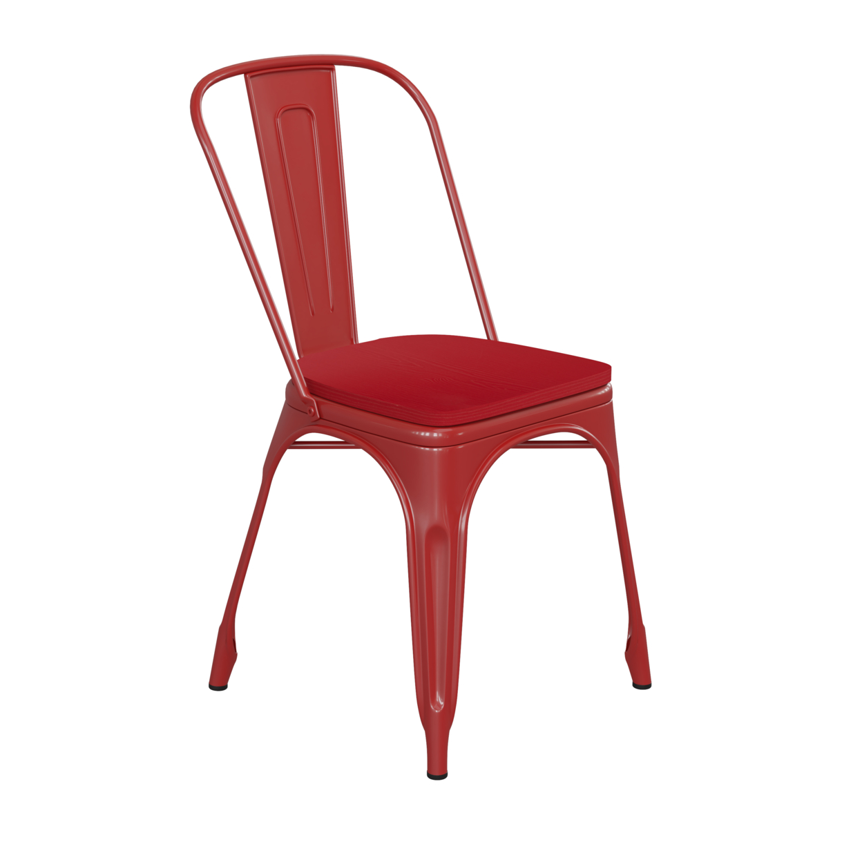 Metal Chair, Curved Design Back, Polyresin Sleek Seat, Maroon