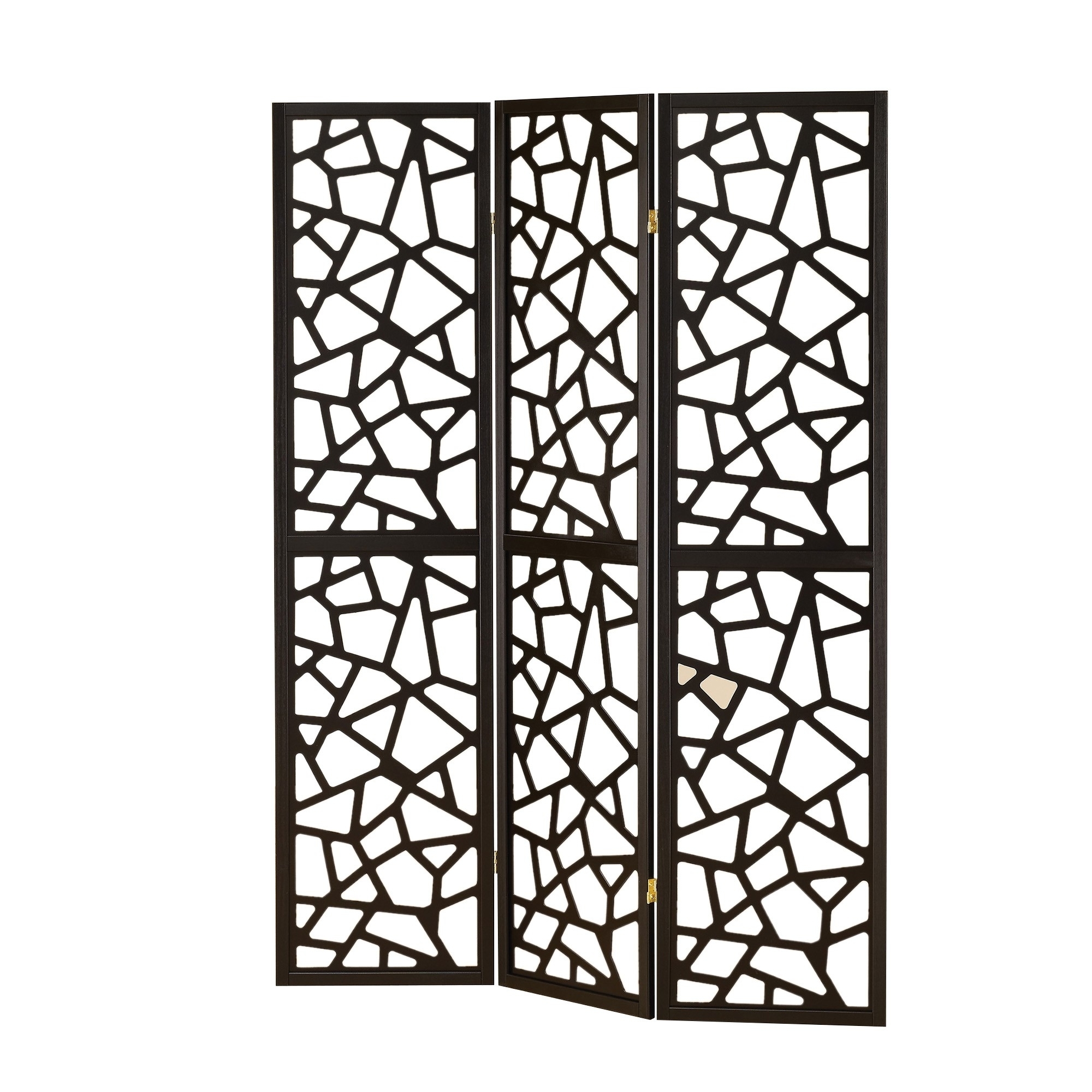 Intricate Mosaic Cutouts Folding Screen, Black- Saltoro Sherpi