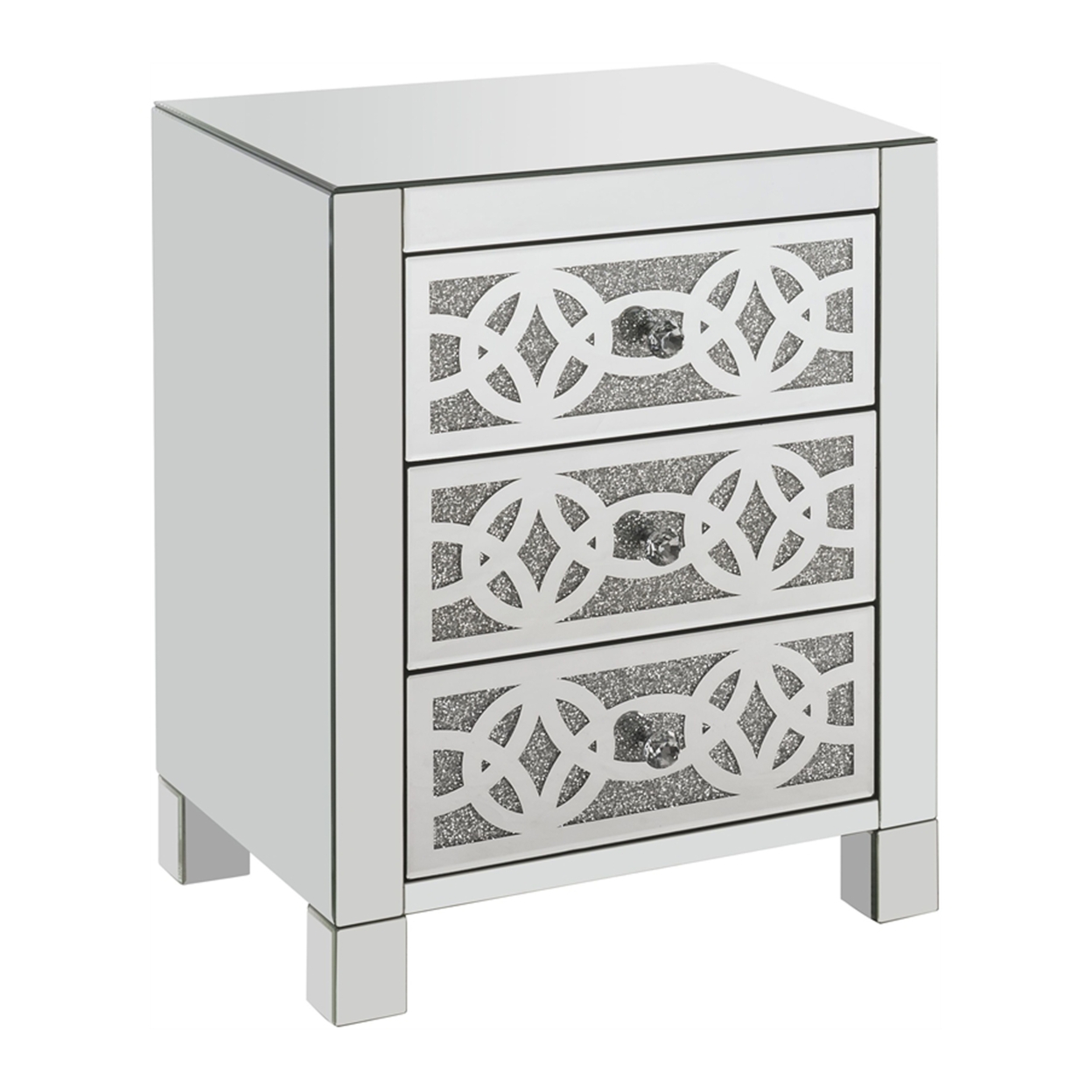 Accent Table With 3 Drawers And Faux Diamond Inlays, Silver- Saltoro Sherpi