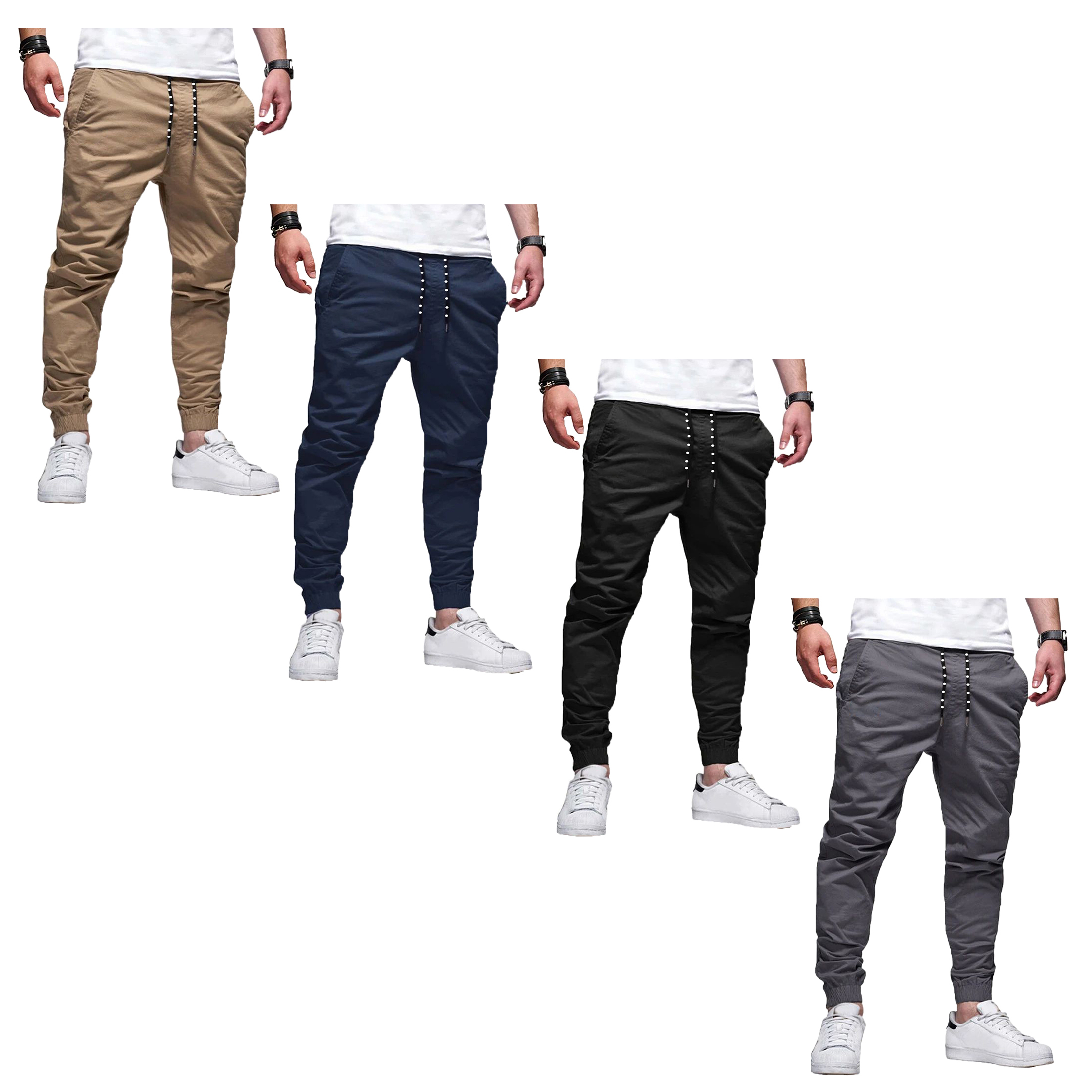 1 Pack Men's Chino Joggers Pant Slim Fit Casual Trousers With Elastic Waistband And Drawstring Closure, Stretch Twill Sweatpants Solid Color