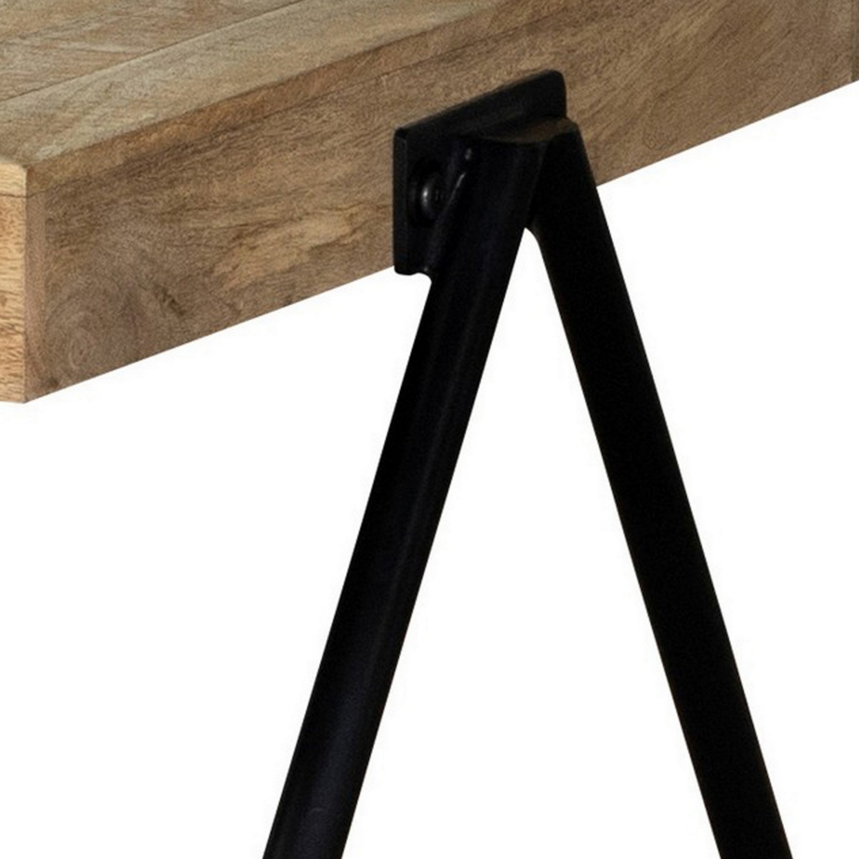 Zuri 30 Inch Coffee Table, Rectangular Mango Wood Top, Angled Iron Legs