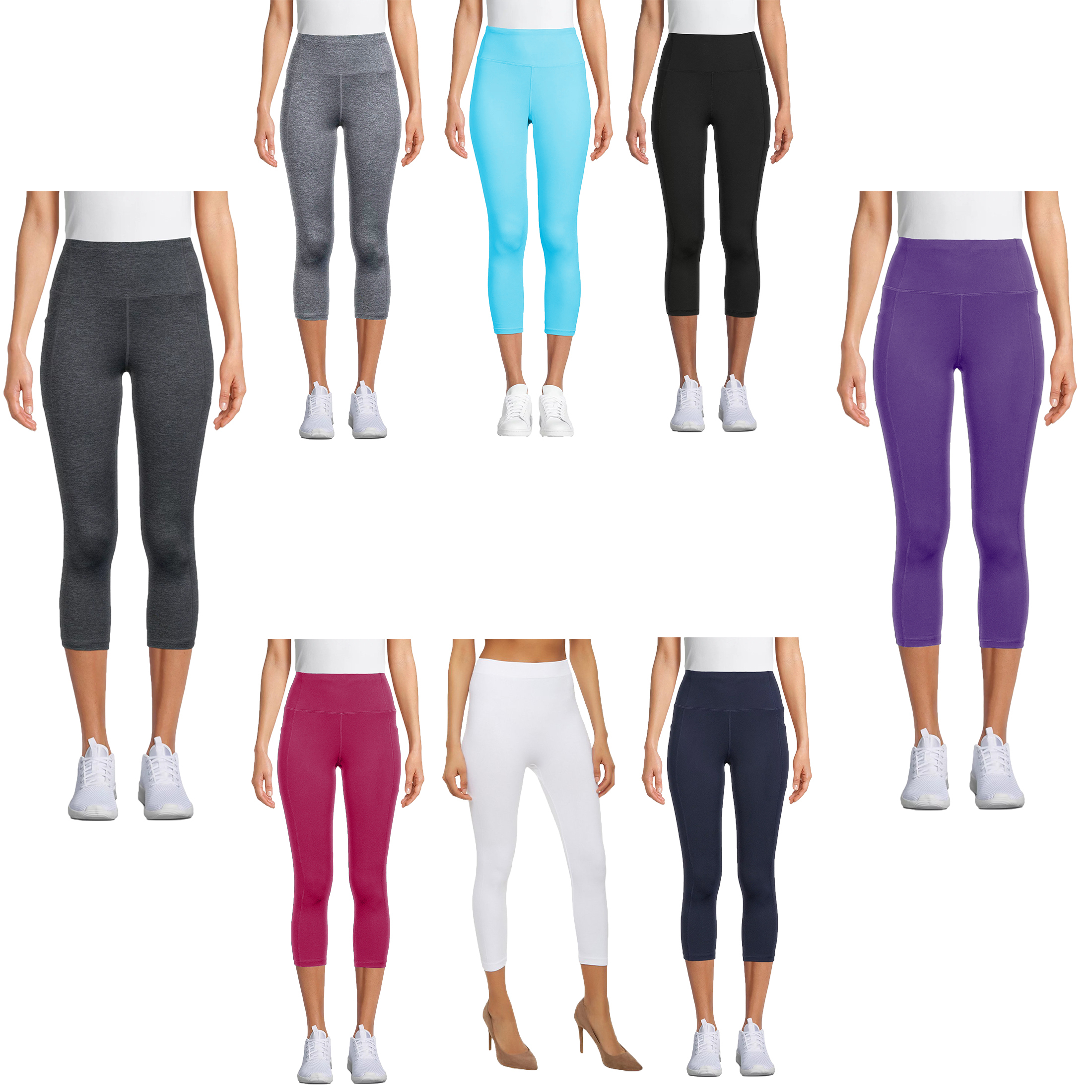 6-Pack: Ladies High Waisted Solid Basic Ultra Soft Active Workout Capri Leggings - M