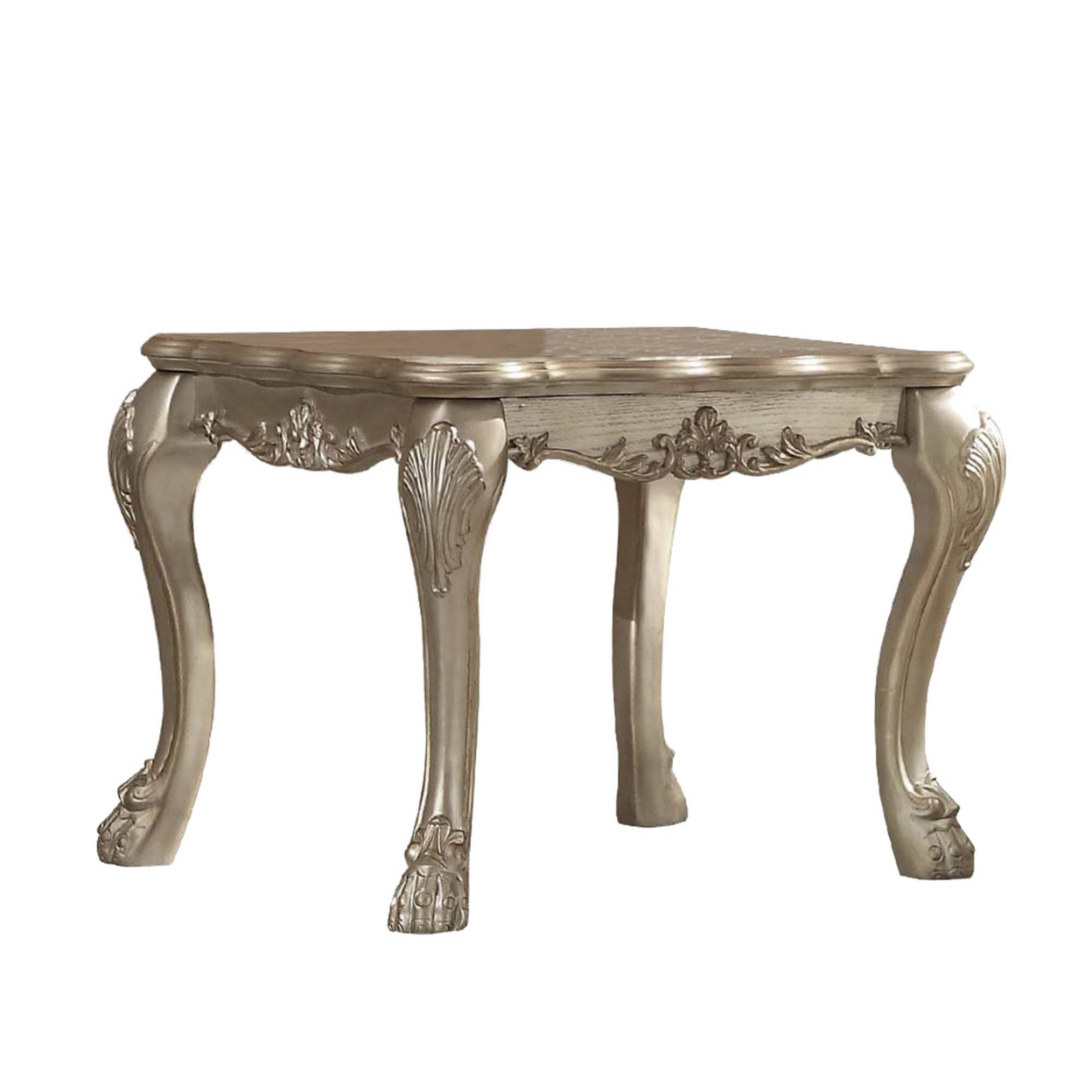 26 Inch Side End Table, Orante Carvings With Claw Legs, Champagne Gold