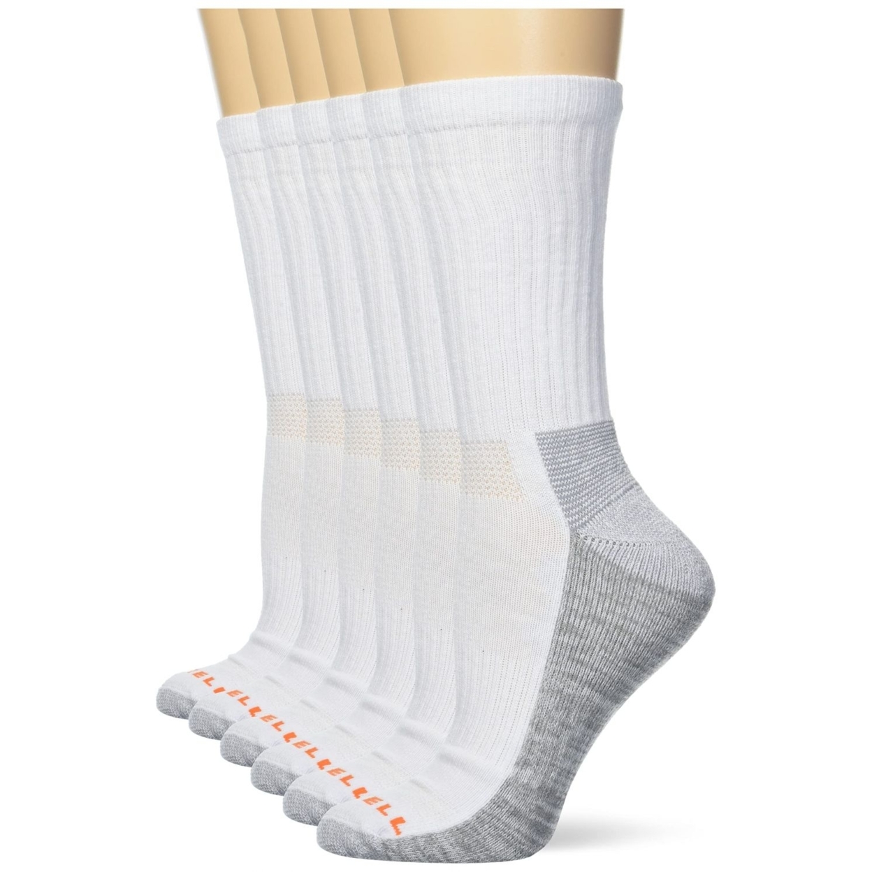 Merrell Men's And Women's Durable Everyday Work Crew Socks - Unisex 6 Pair Pack - Arch Support And Anti-Odor Cotton WHITE - WHITE, 13-15