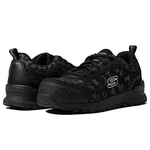 Skechers Women's Bulklin-Lyndale Industrial Shoe Black/Leopard - Black/Leopard, 9.5