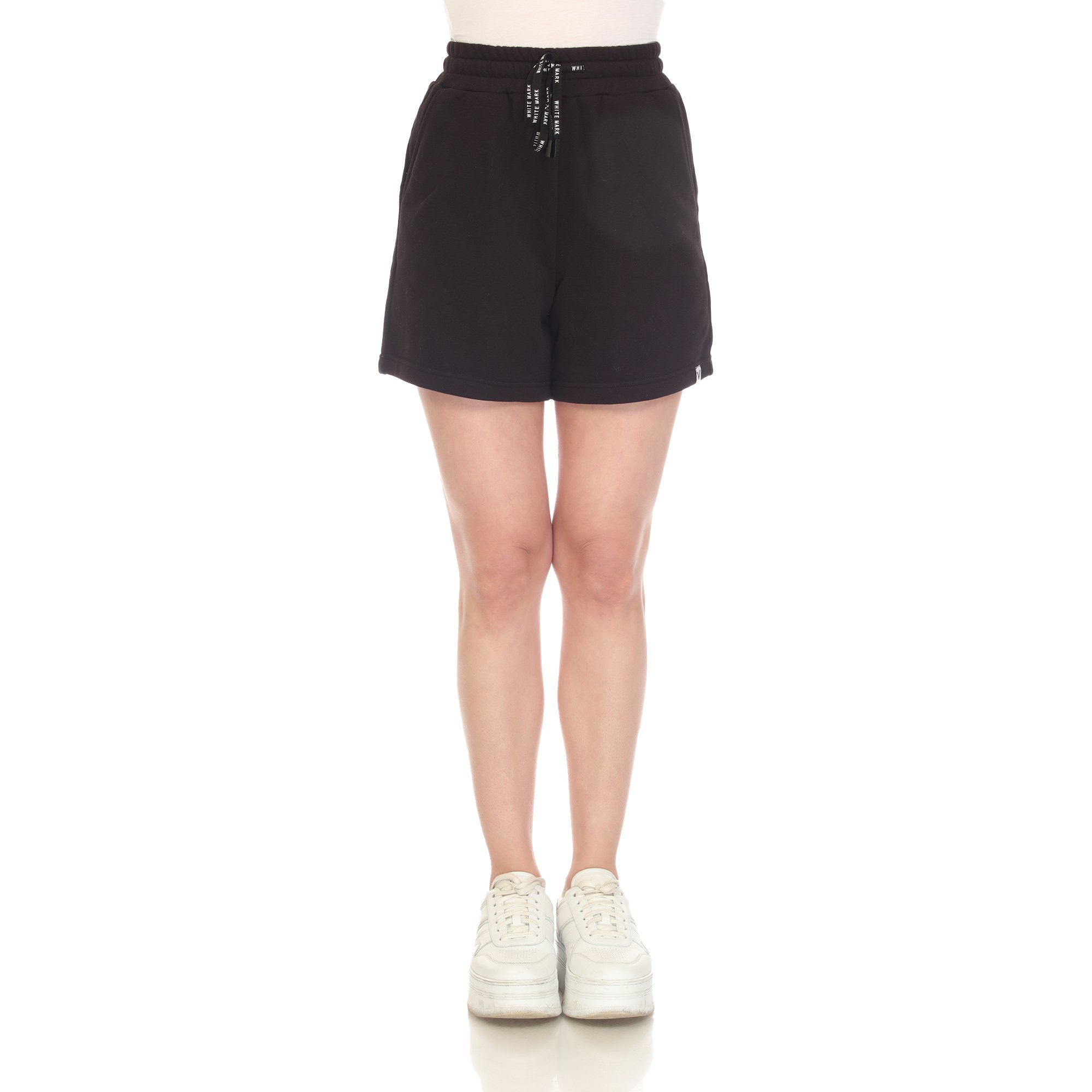 White Mark Women's Super Soft Drawstring Waistband Sweat Shorts - Black, Small