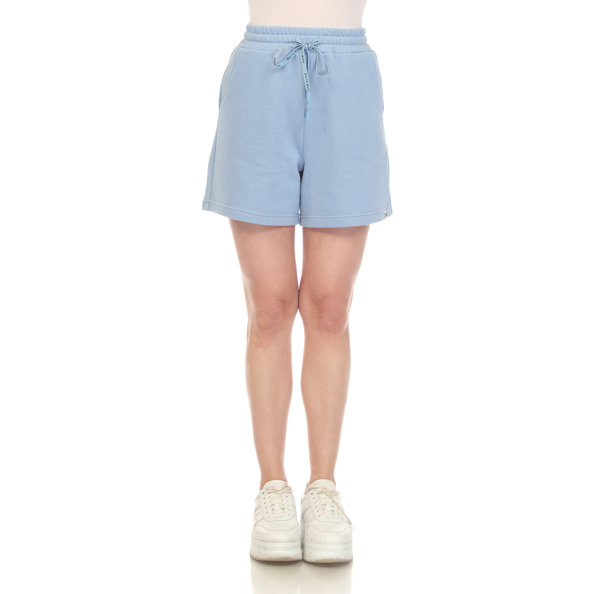 White Mark Women's Super Soft Drawstring Waistband Sweat Shorts - Denim Blue, Large