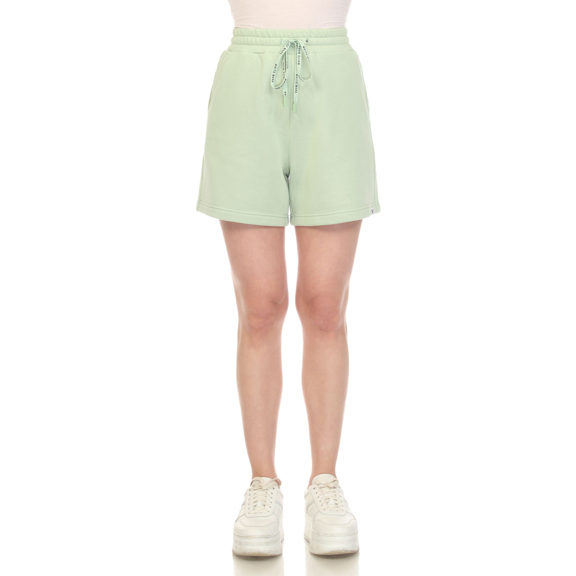 White Mark Women's Super Soft Drawstring Waistband Sweat Shorts - Sage, 1X