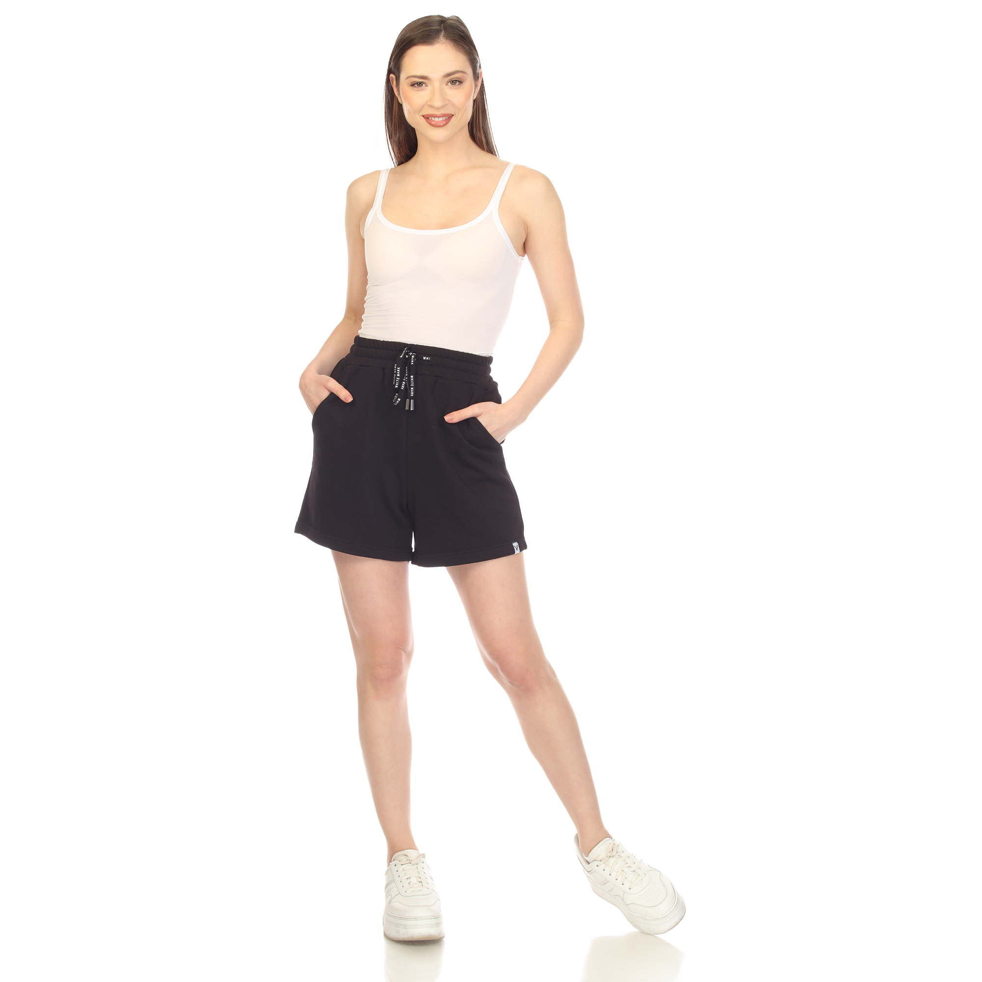 White Mark Women's Super Soft Drawstring Waistband Sweat Shorts - Black, 1X