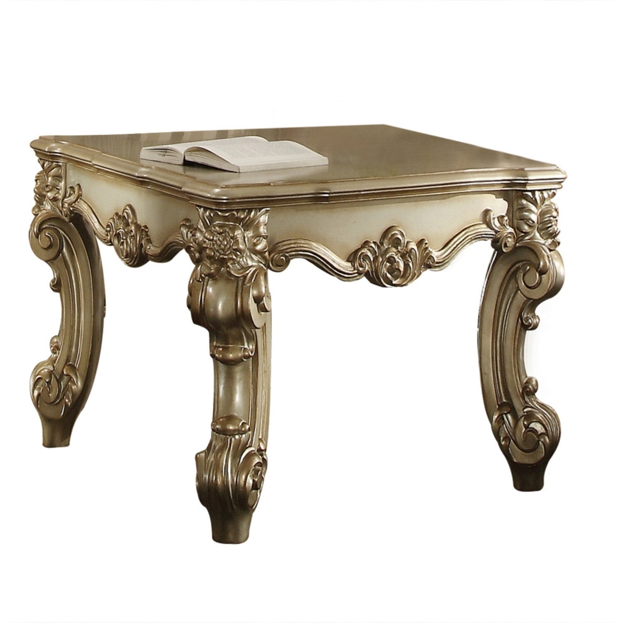 26 Inch Side End Table, Orante Carvings With Scrolled Legs, Classic Gold