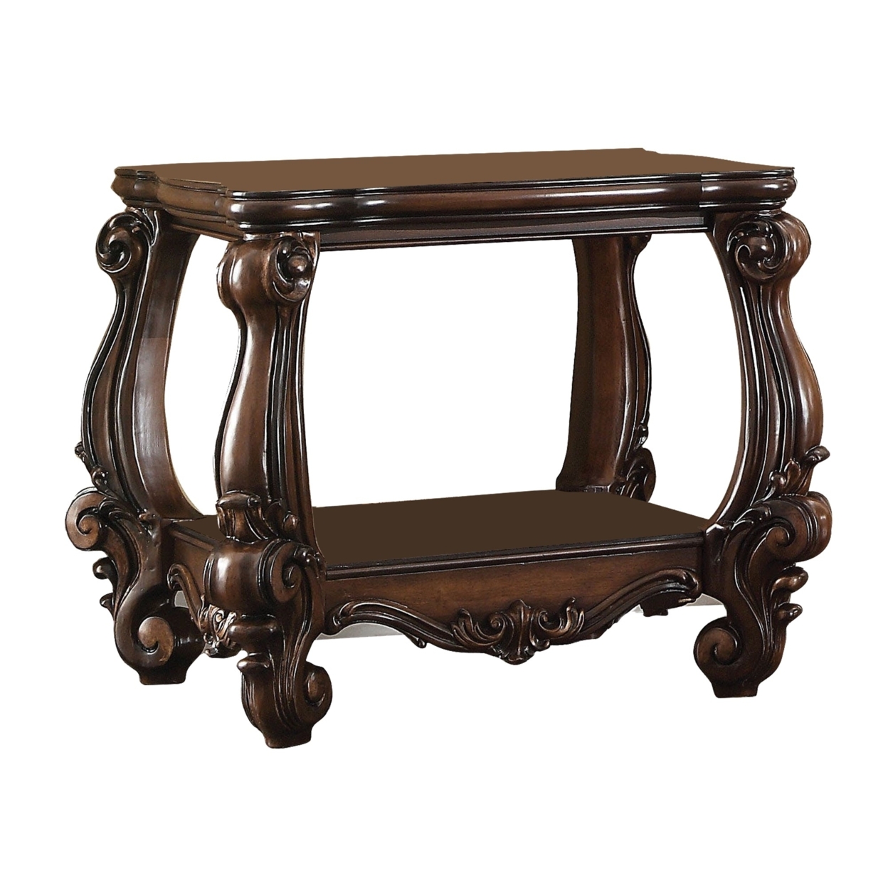 Wooden End Table With Bottom Shelf In Cherry Brown- Saltoro Sherpi