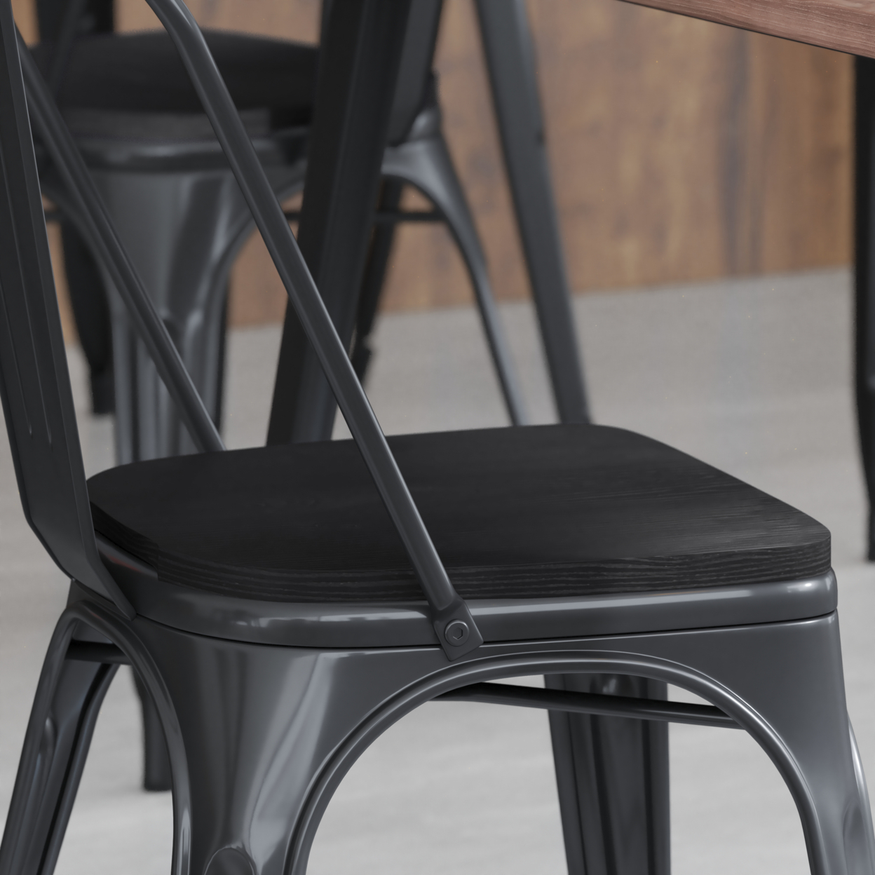 4 Piece Polyresin Chair Seats, Black