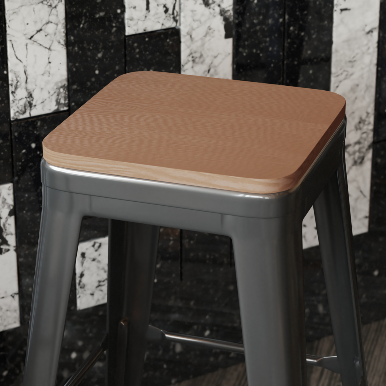 4 Piece Polyresin Chair Seats, Textured Design, Teak Brown