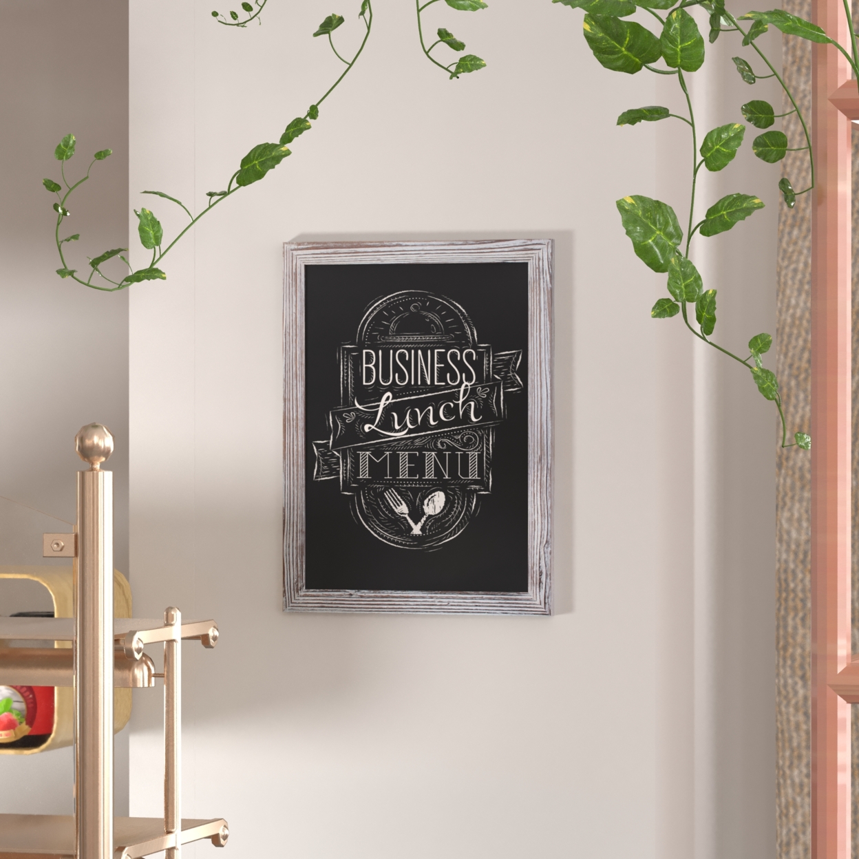 24 Inch Wall Hanging Magnetic Chalkboard, Pine Wood Frame, Whitewashed