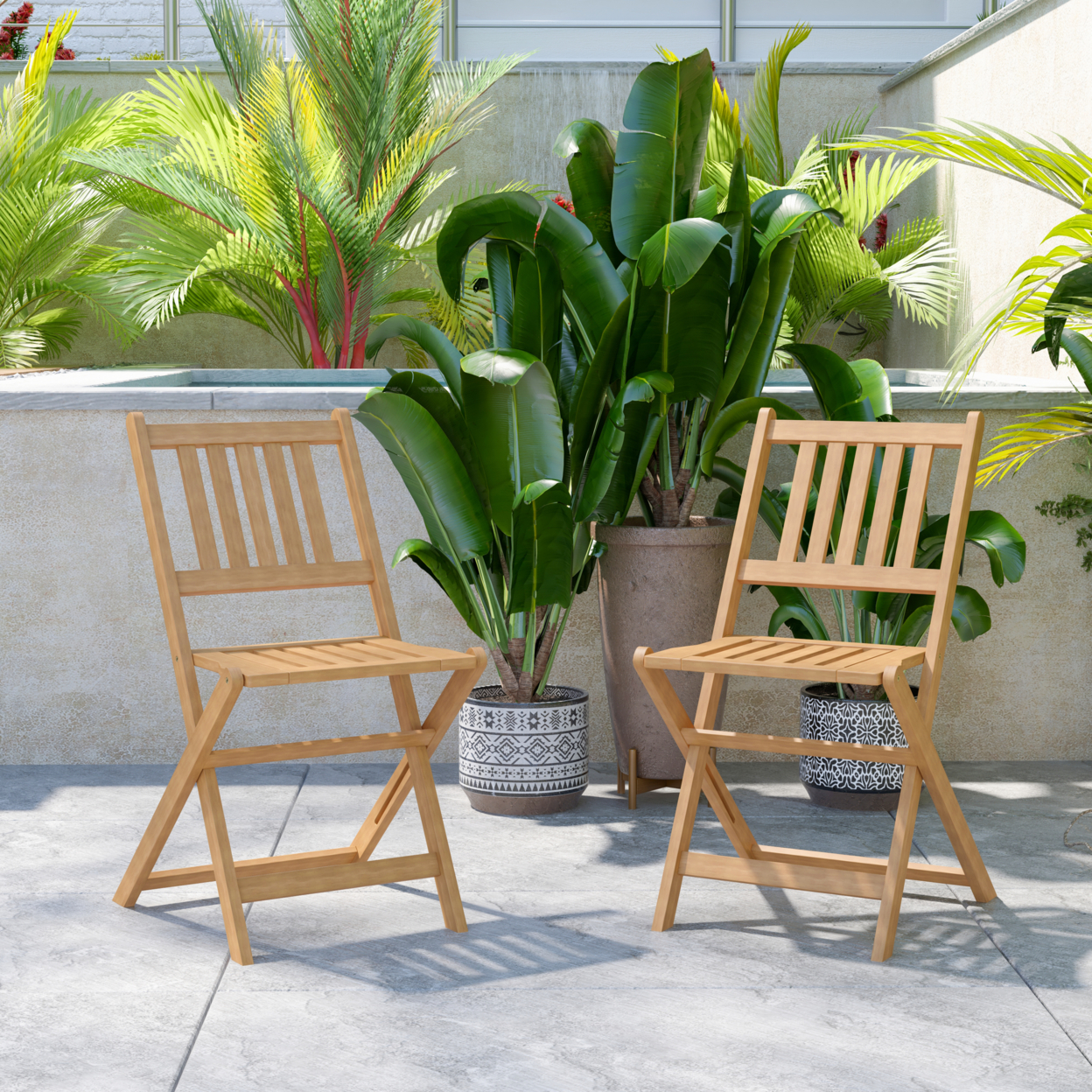 Set Of 2 Indoor Outdoor Folding Bristo Chair, Black Textilene, Brown X Base