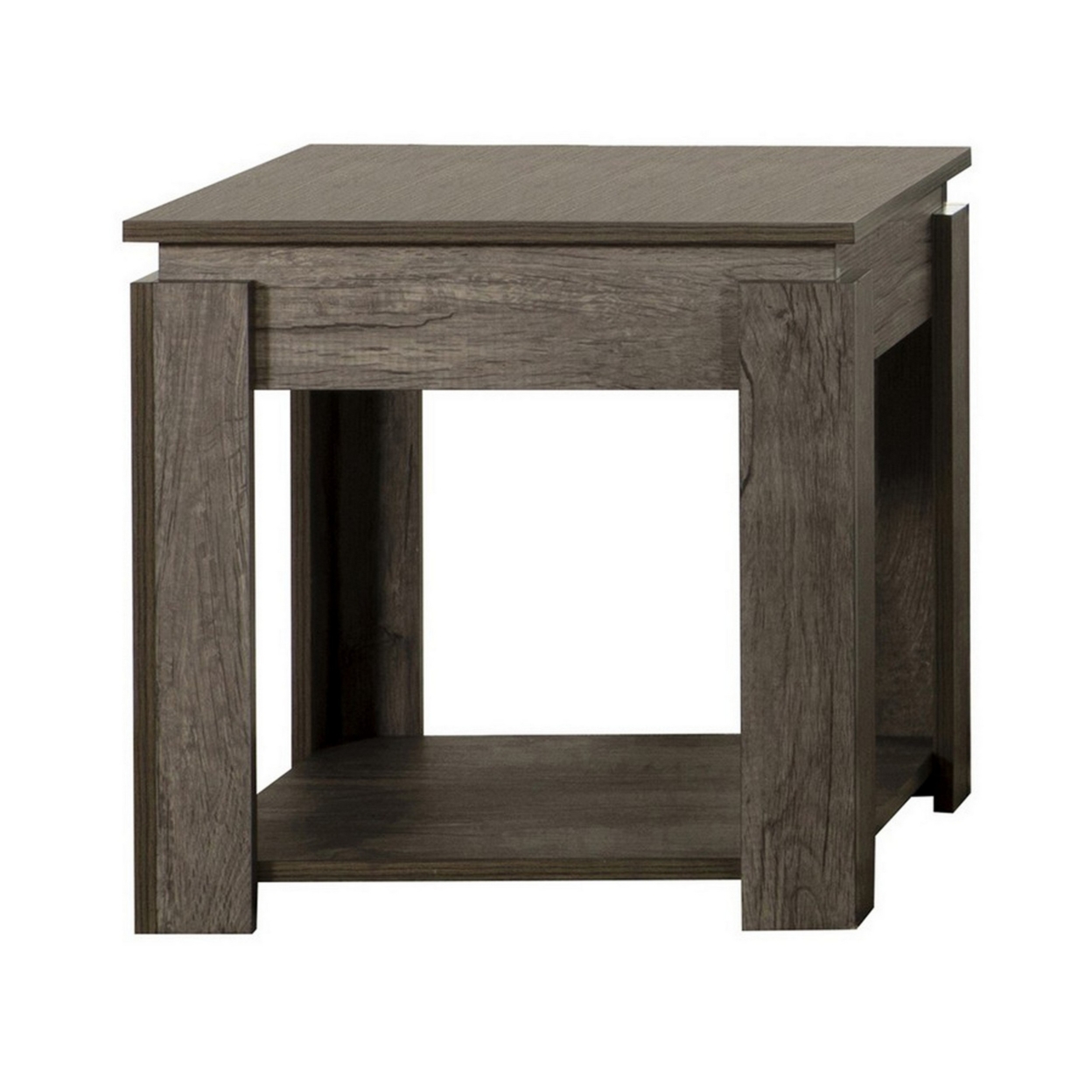 3 Piece Coffee Table And End Table Set With Raised Tops, Weathered Gray