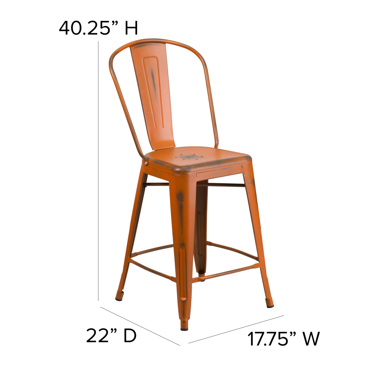 Orange Metal Stool-Teak Seat