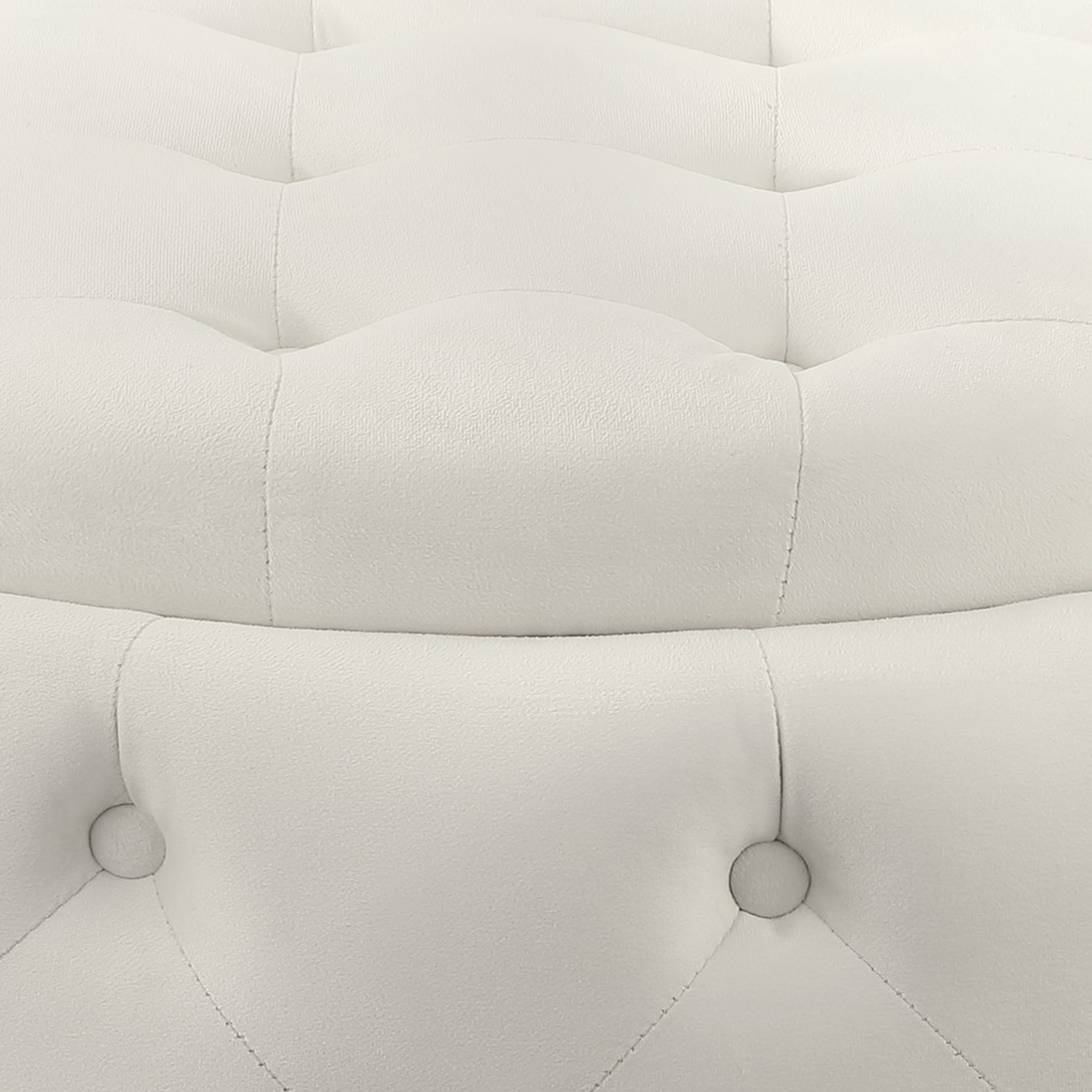 Lina 28 Inch Round Ottoman, Storage Area, Pearl White Vegan Faux Leather