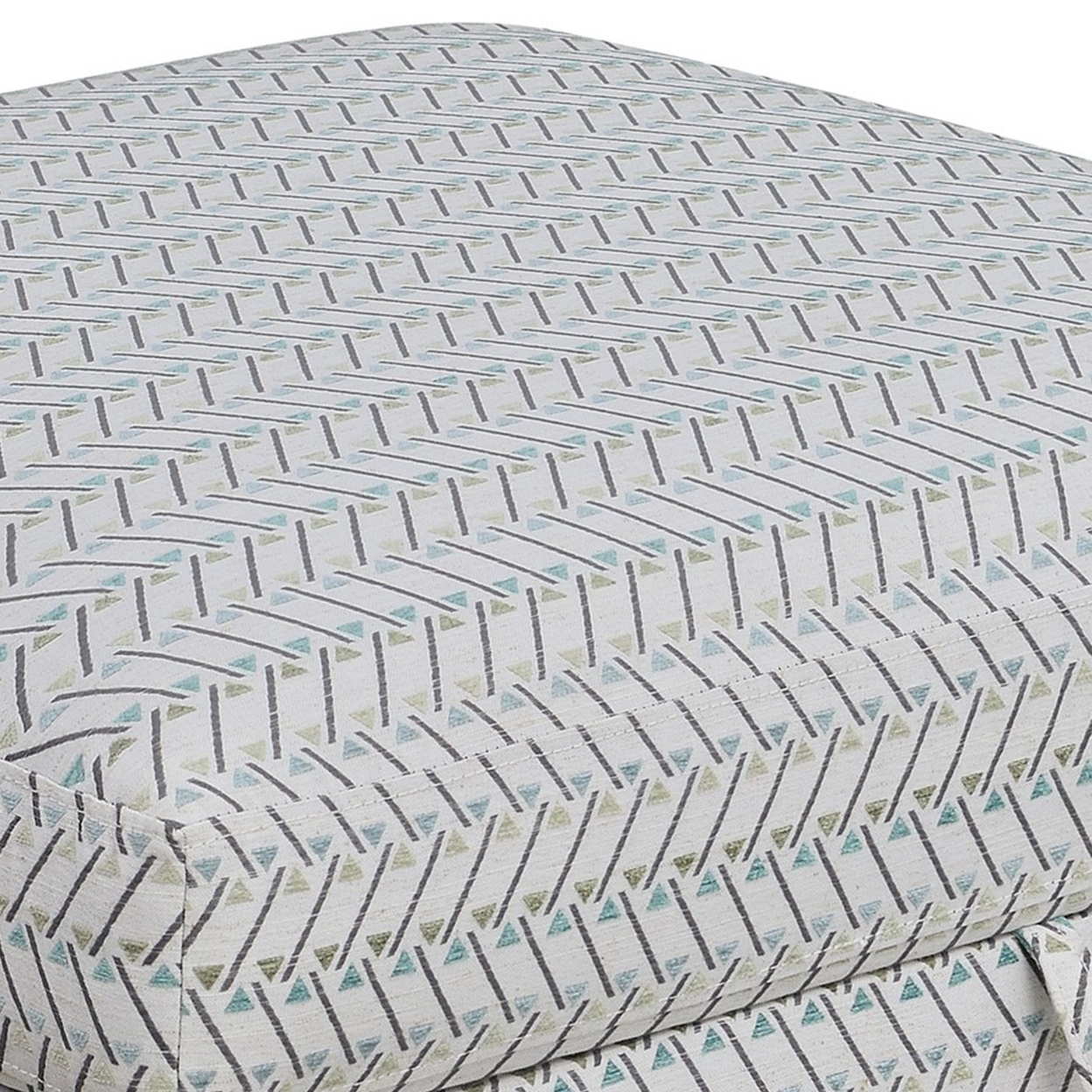 35 Inch Ottoman With Storage, Upholstered Geometric Pattern Printed Fabric