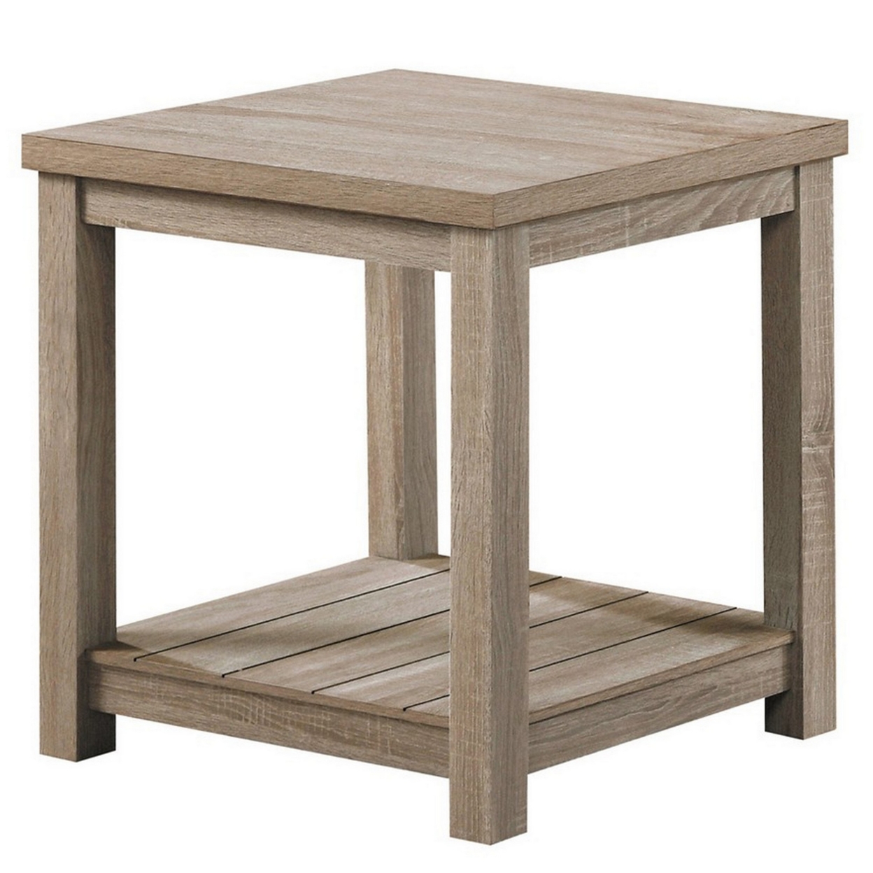 3 Piece Rectangular Coffee And Square End Table Set, Slatted, Gray Beige
