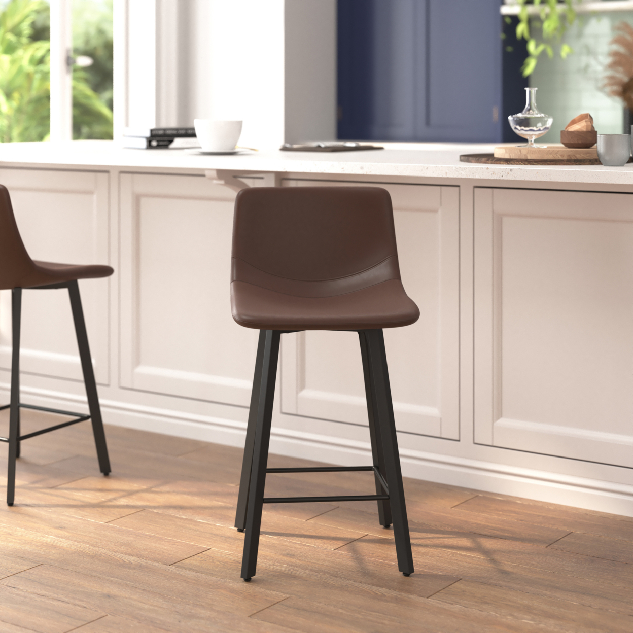 2PK 24 Brown Leather Stools