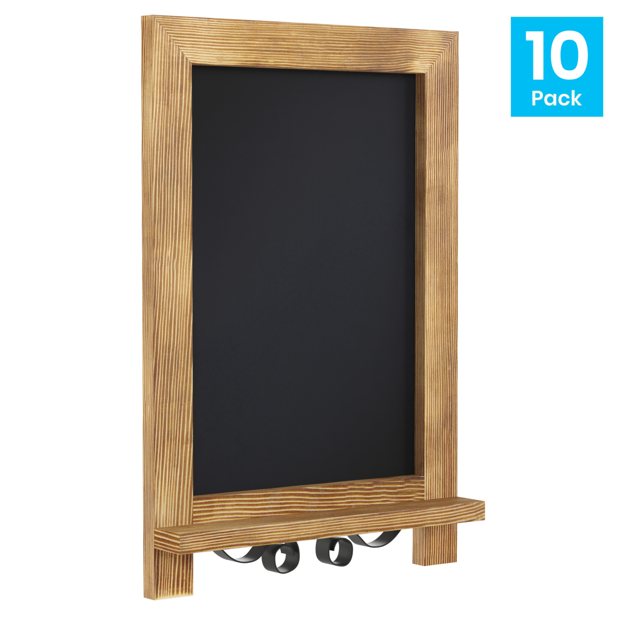 Magnetic Chalkboard With Scrolled Metal Legs, Set Of 10, Torched Brown Wood